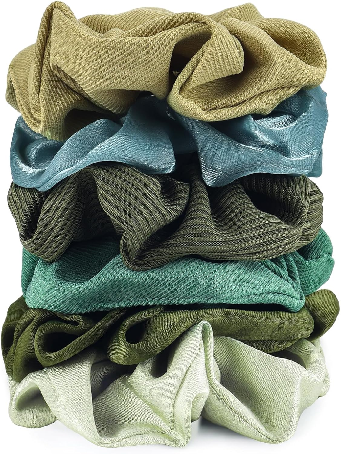 6PCS Satin Scrunchies for Thick Hair - Ultra Textured Soft Silk Scrunchy Hair Ties for Girls - Neutral & Green Hair Bands - 6Pcs Brown image number 5