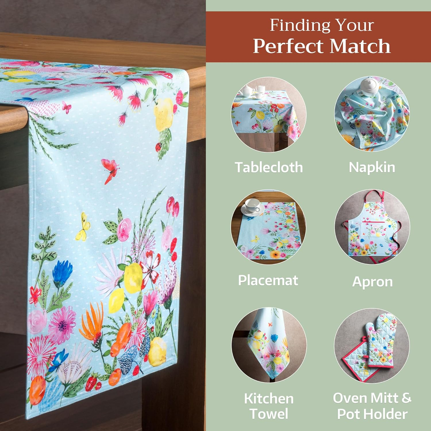 Maison D'Hermine Table Runner 100% Cotton Double Layer Table Runners 72 Inches Long Decorative for Home Kitchen Dining Party Wedding Bridal Shower Spring Summer (Jardin D'Ete - Mint, 14.50" X 72") image number 5