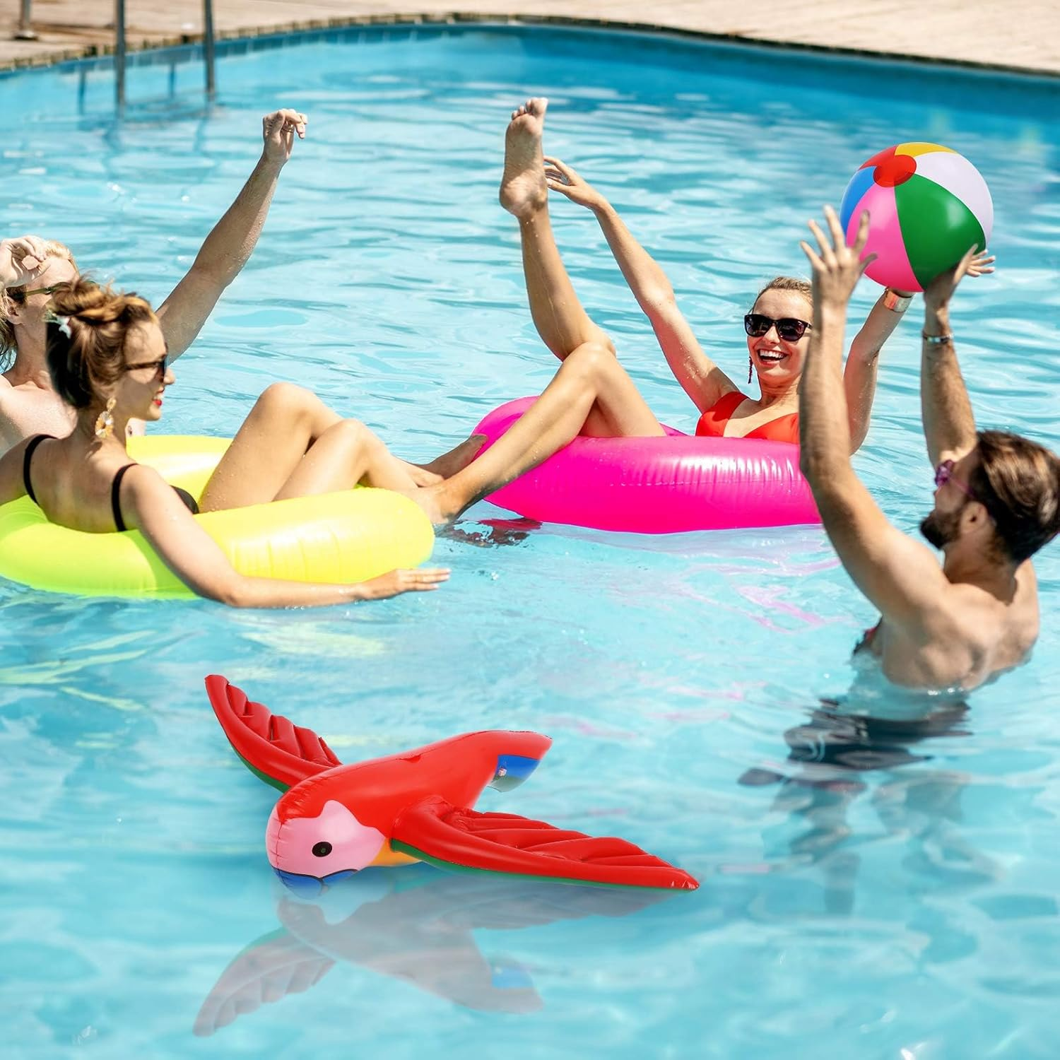 Ruisita Hawaiian Party Inflatable Toy Set Cactus with 8 Loops Palm Tree Flamingo Wingless Parrot 2 Pieces Beach Ball Dolphin Banana for Swimming Pool Beach Luau Fiesta Party Decor image number 3