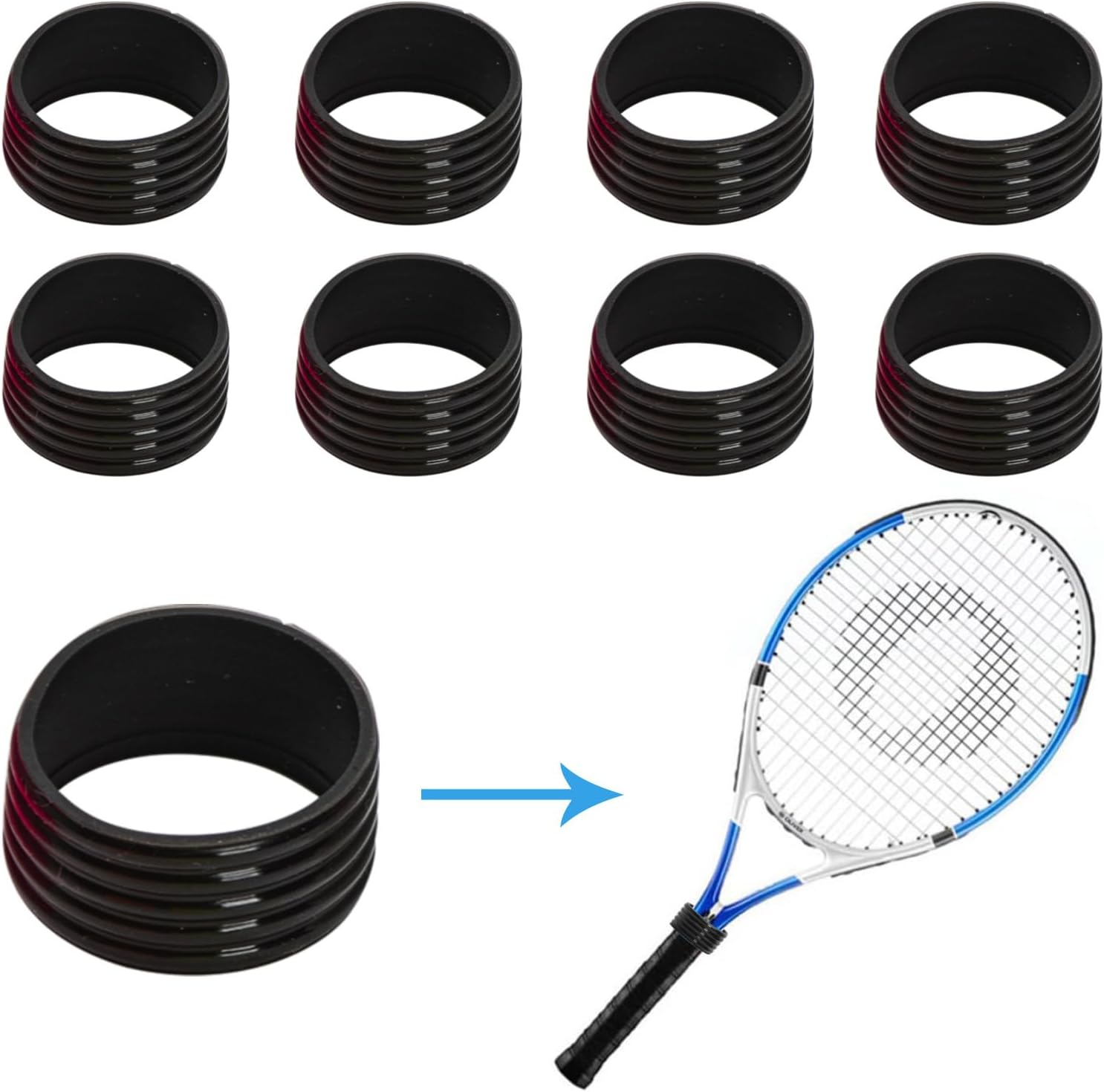 8 Pack Tennis Racket Rubber Grips Rings anti Slip Bands for Badminton Grip Replacement Rubber Shock Absorbing Rings for Table Tennis Squash Racquet Control Sports Accessories image number 1
