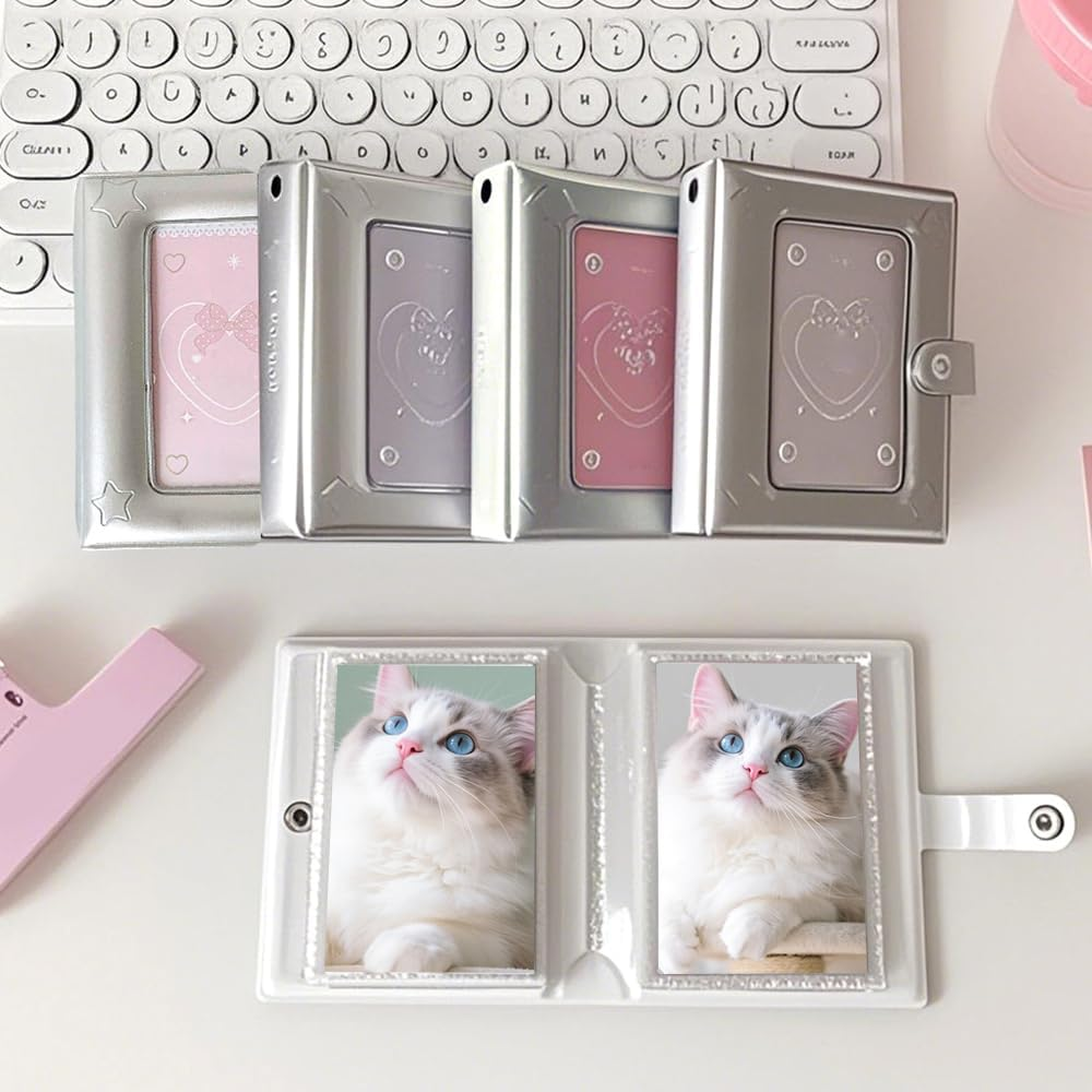 3 Inch Silver Photo Albums, Mini Photo Album Small Picture Book for Photos Patent Leather Star Postcard Album Picture Books with 20 Pages and 40 Pockets Postcard Holder Photoalbum Scrapbook Albums image number 3