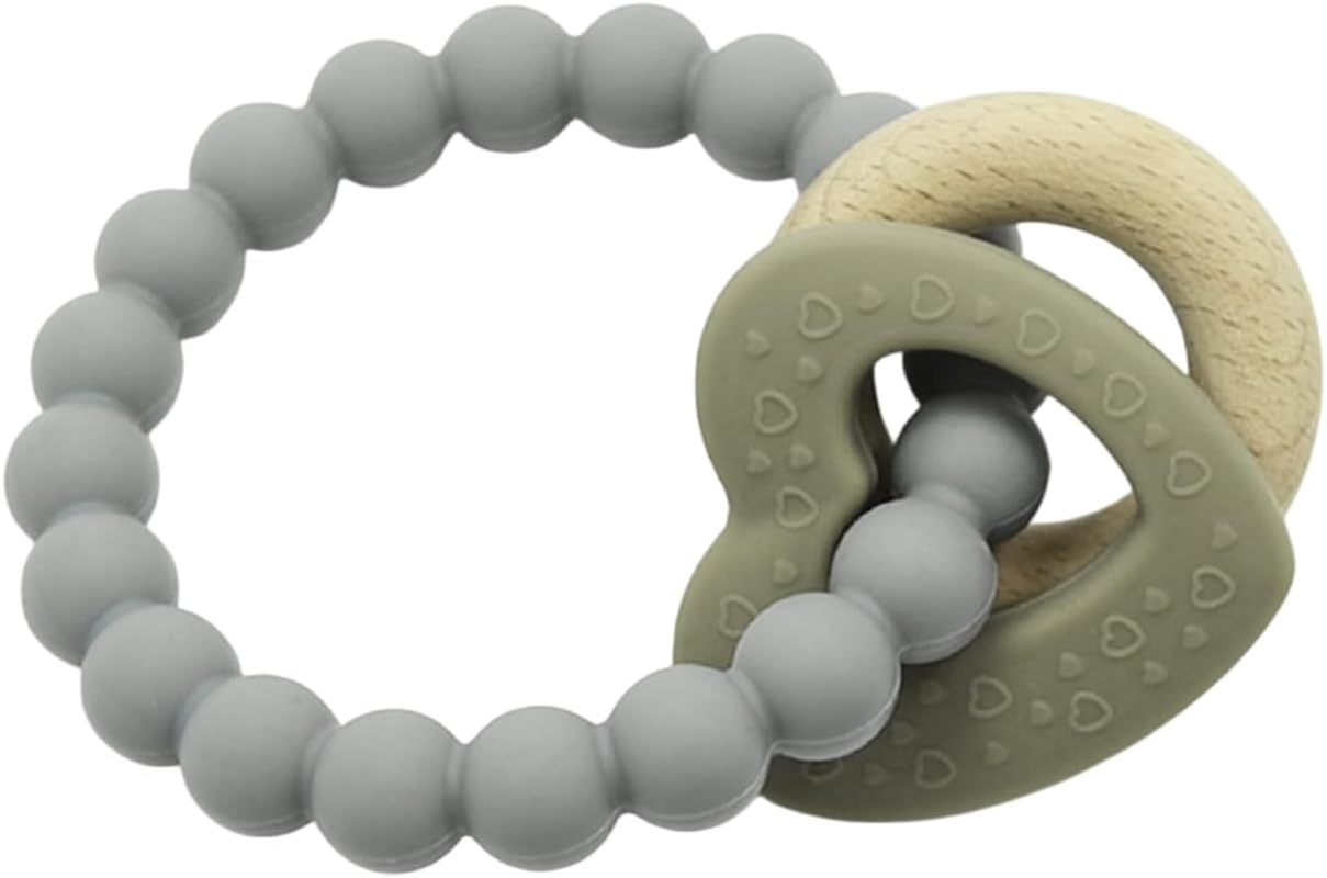 Playette Silicone & Wood Heart Teether - Grey image number 3