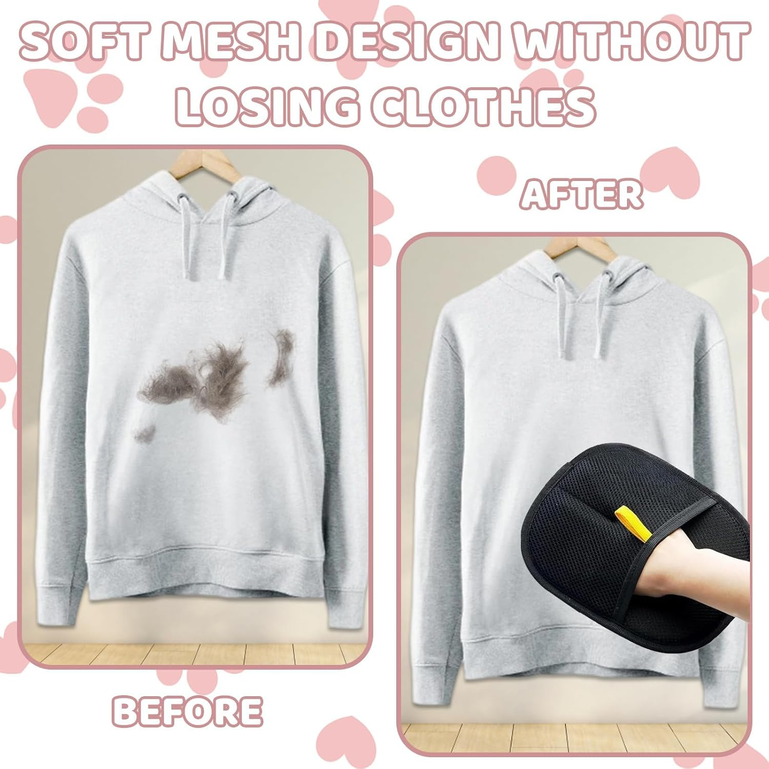 Fur Magnetic Gloves, Pack of 3 Pet Hair Remover Gloves, Cat Hair Removal, Pet Hair Glove for Smooth and Healthy Coat, High-Quality Velvet and Mesh Materials, 21 X 17.5 X 1 Cm