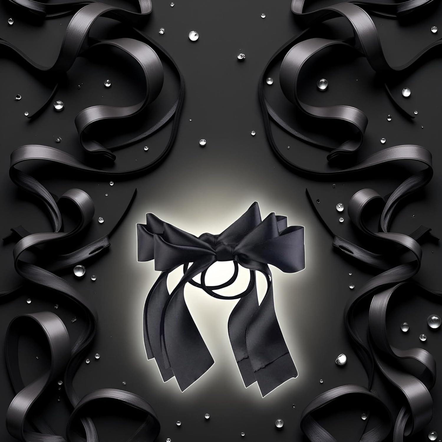 2 X Black Ribbon Rope Bowknot Hair Ties, Elastic Hair Band Girl Hair Accessories Ponytail Holders Hair Styling Accessories image number 5