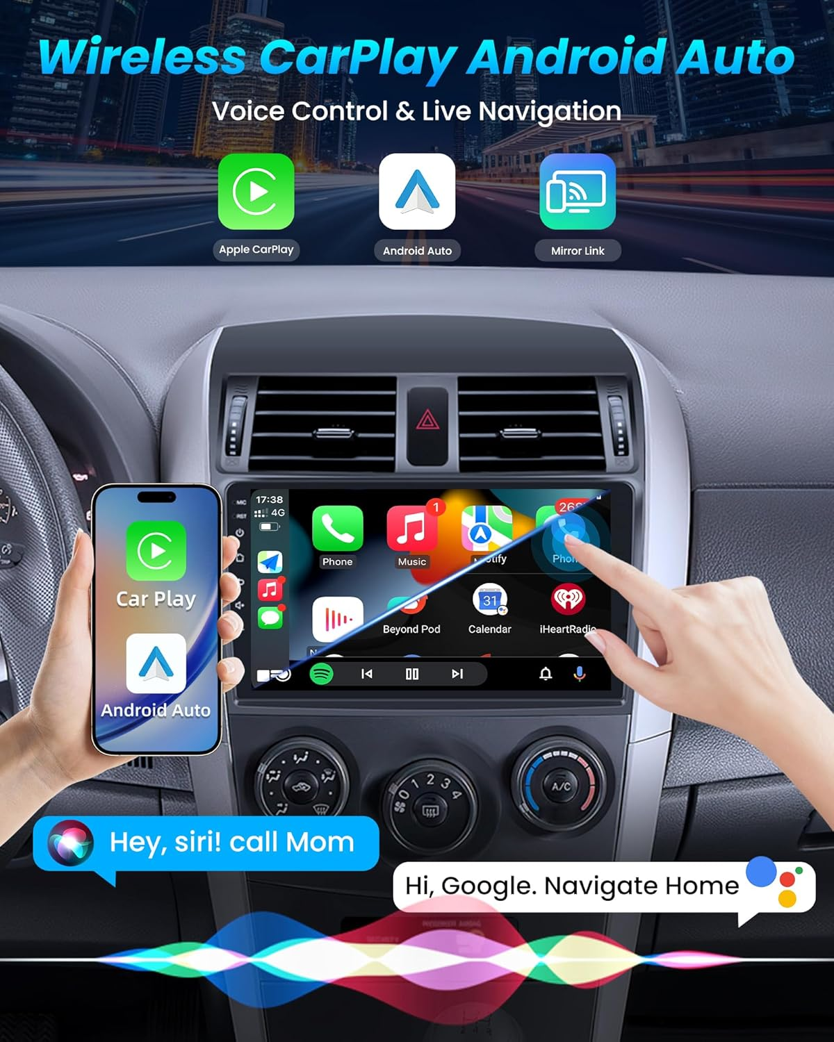 Car Radio for Toyota Corolla 2009-2013 : 2G+64G 9 Inch Touchscreen Stereo Head Unit Replacement with Wireless Carplay Android Auto, Built-In Bluetooth GPS Wifi FM SWC Mirror Link Backup Camera image number 6