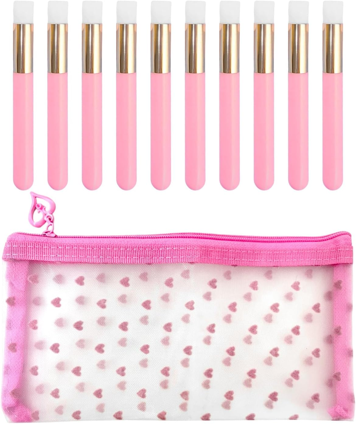 Pack of 10 Pink Multifunctional Brushes, 1 X Pink Cosmetic Bag, Storage Bag for Outdoor Travel, Hotel Toiletry Bag, Transparent Mesh Bag, Face Washing Tool image number 1
