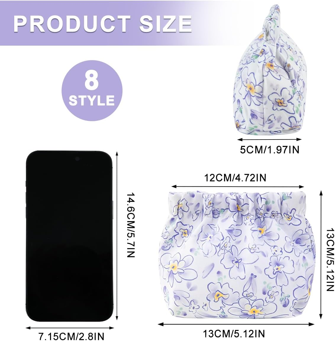 8 Pcs Mini Makeup Bag for Purse, Small Cosmetic Bag for Women, No Zipper Self-Closing Travel Bag, Snap Closure Organizer Pouch, Waterproof Portable Coin Purse Storage for Cosmetics Headphones Jewelry