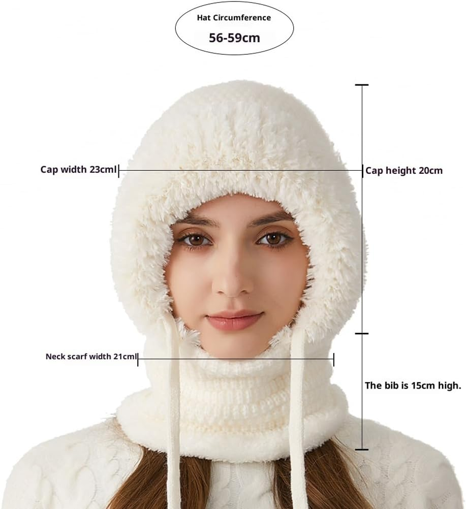 CLSSLVVBN 3 in - 1 Women Beanie Skiing Hat Face Covering Cap Outdoor Adventures and Mask Hats Size Drawstring, for Skiing And - Black image number 2