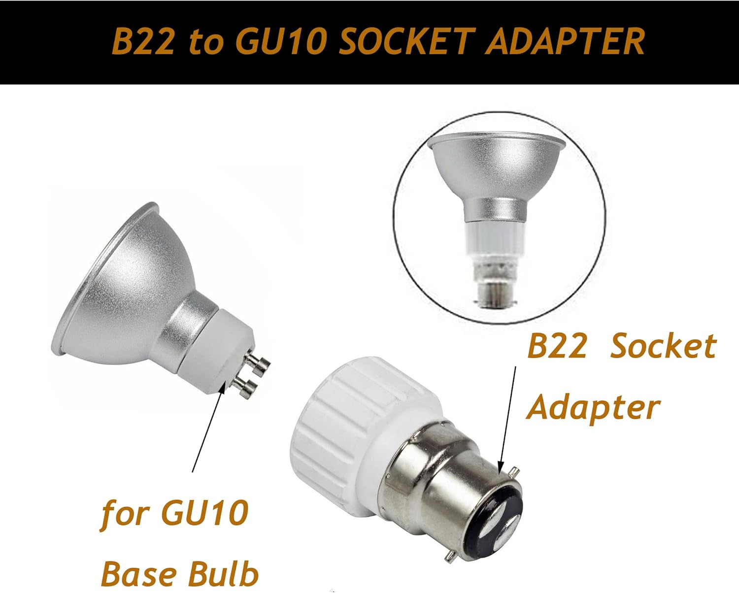 TWDRTDD B22 to GU10 Light Adapter, 3-Pack, Plastic+Ceramic+Metal, White, LED Compatible, Energy Efficient, Touch Control, Ceiling Mount, Indoor Use image number 6