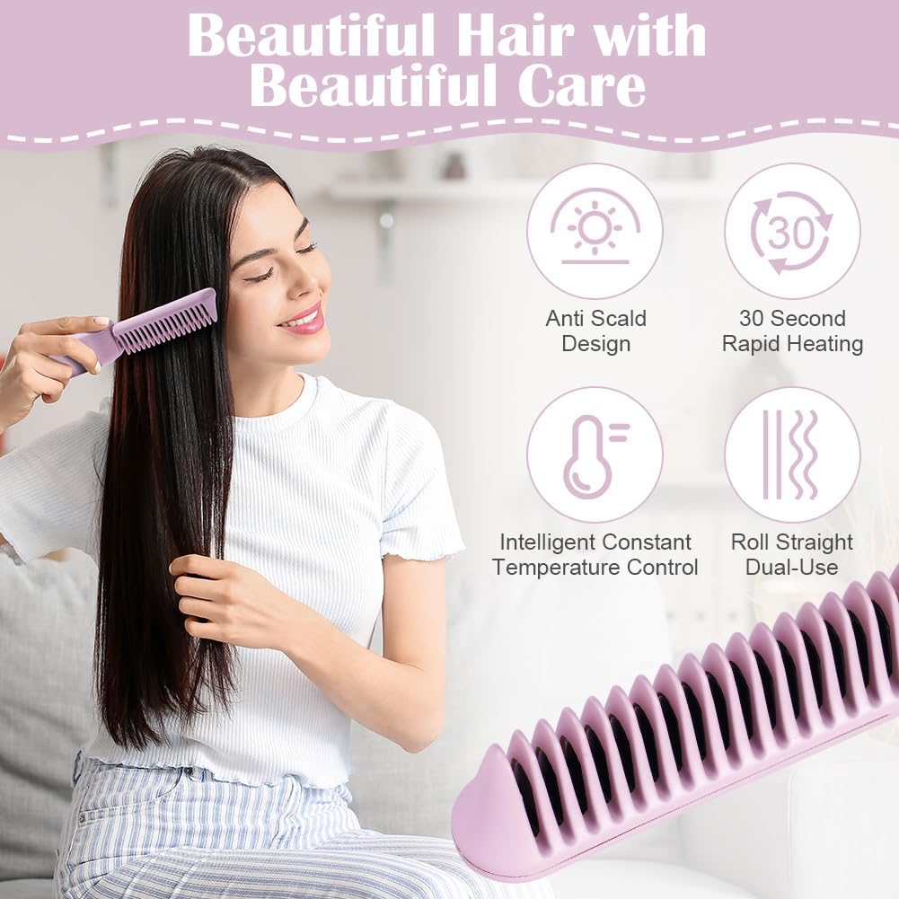 AOOWU Straightening Brush, Foldable Hair Straightener Brush, Beard Straightener for Men, Mini Electric Beard Straightener, Wireless Straightening Comb Prevents Hair Pulling, Quick Heating, 9 image number 2