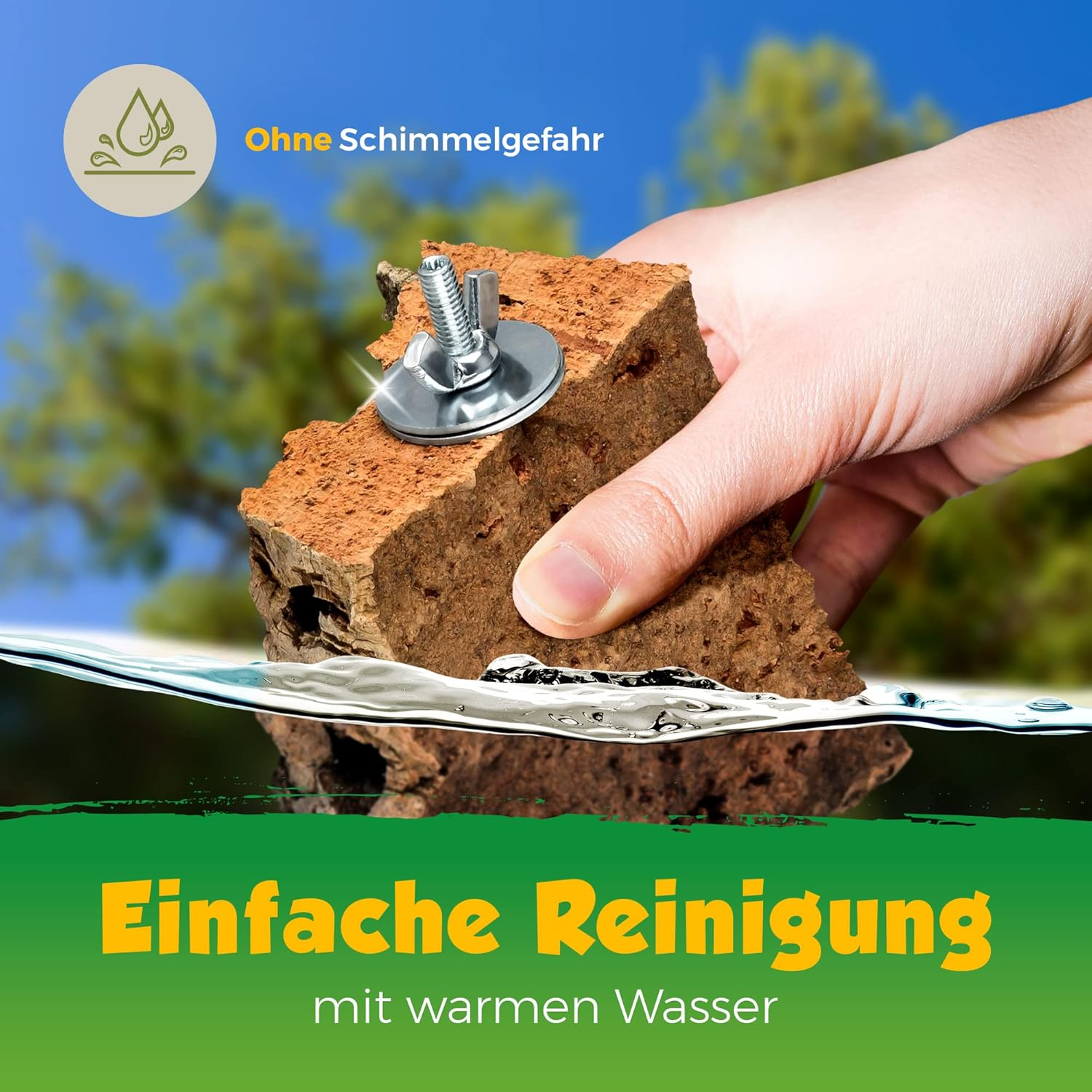 XL Cork Pick Stone for Birds and Rodents Pick Stone Made of Natural Cork (Natural Cork Bark) for Grinding and Crunching Disinfected, Bird Accessories & Toys Made of Cork, Stainless Steel Fixing image number 1