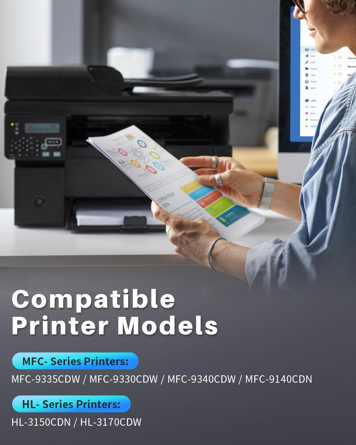 TN251 4Pack Toner Cartridges Compatible Replacement for TN251 TN255 TN-251 TN-255 Work with MFC-9335CDW, HL-3150CDN, HL-3170CDW, MFC-9140CDN, MFC-9330CDW, MFC-9340CDW (BK/C/M/Y, 4 Pack) image number 6