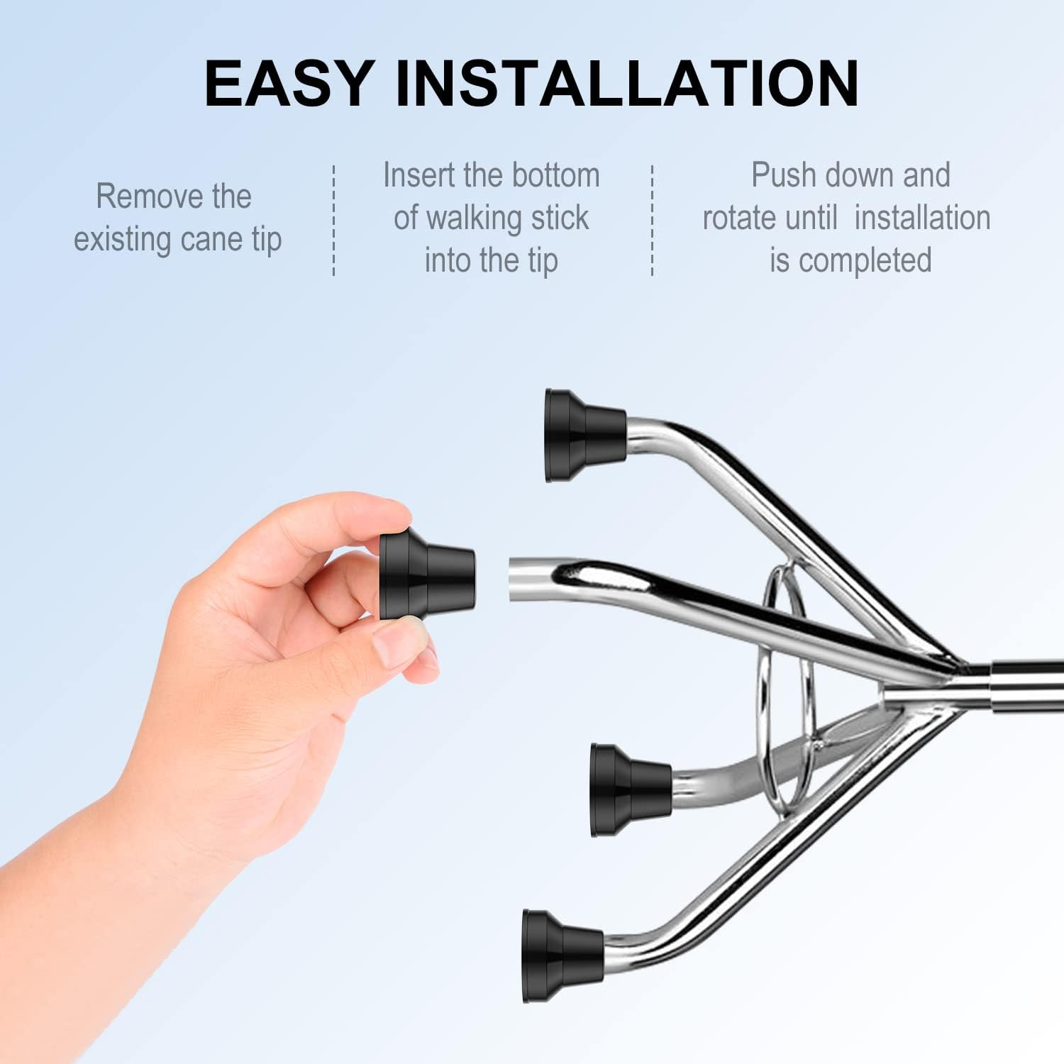 Supregear Quad Cane Tips (4-Pack) - Heavy Duty Rubber 13 Mm Cane Tip - Non-Slip Extreme Grip Cane Replacement Foot - Accessories for Walking and Standing Stick for Women, Men, Seniors, Elderly image number 6