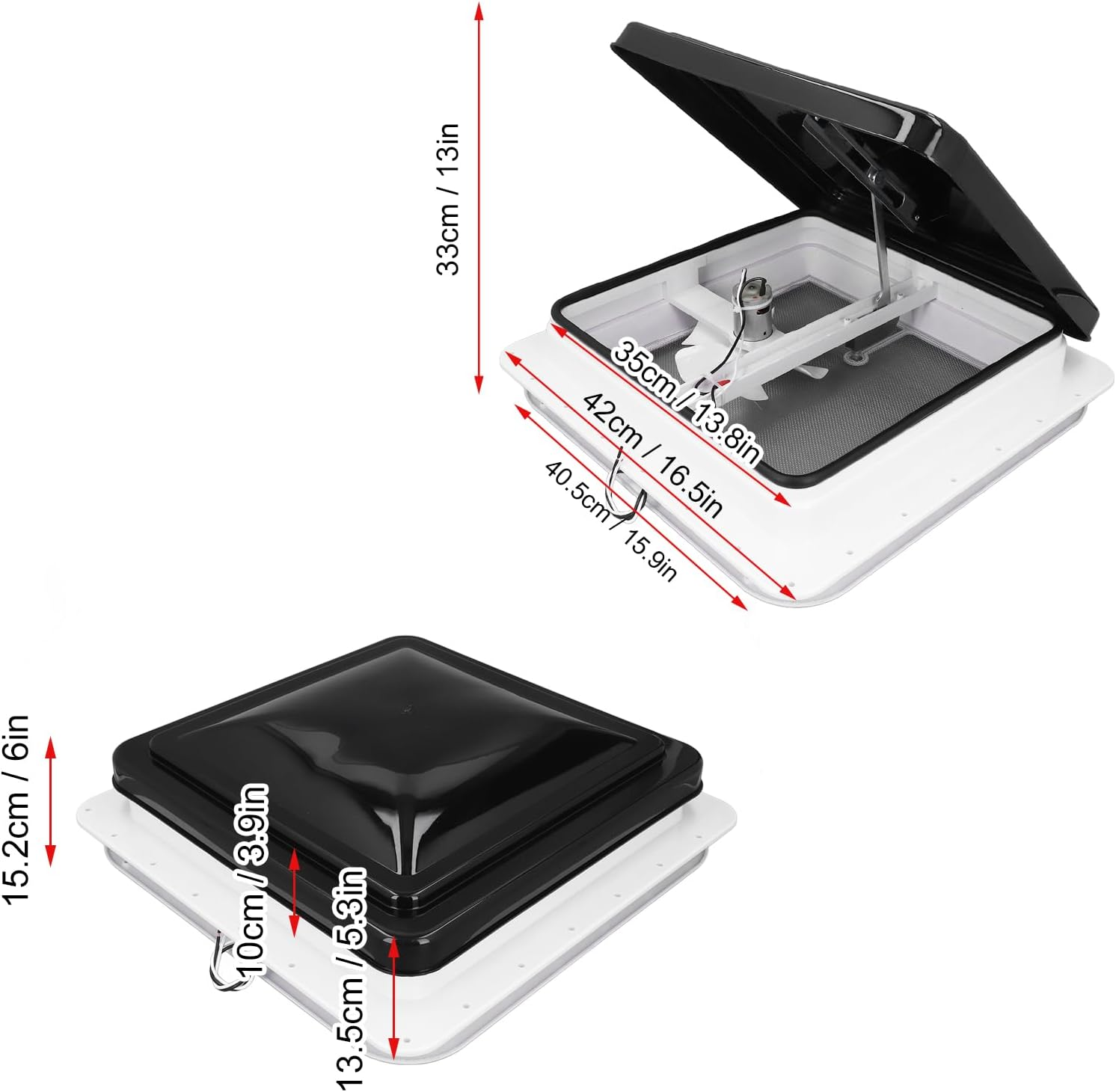 14 Inch RV Roof Vent with Fan Reversible, 12V RV Roof Vent Fan with Remote Control & 6 Inch Blades for Trailers, Campers, Compatible with Ventline, Jensen and Elixir image number 6