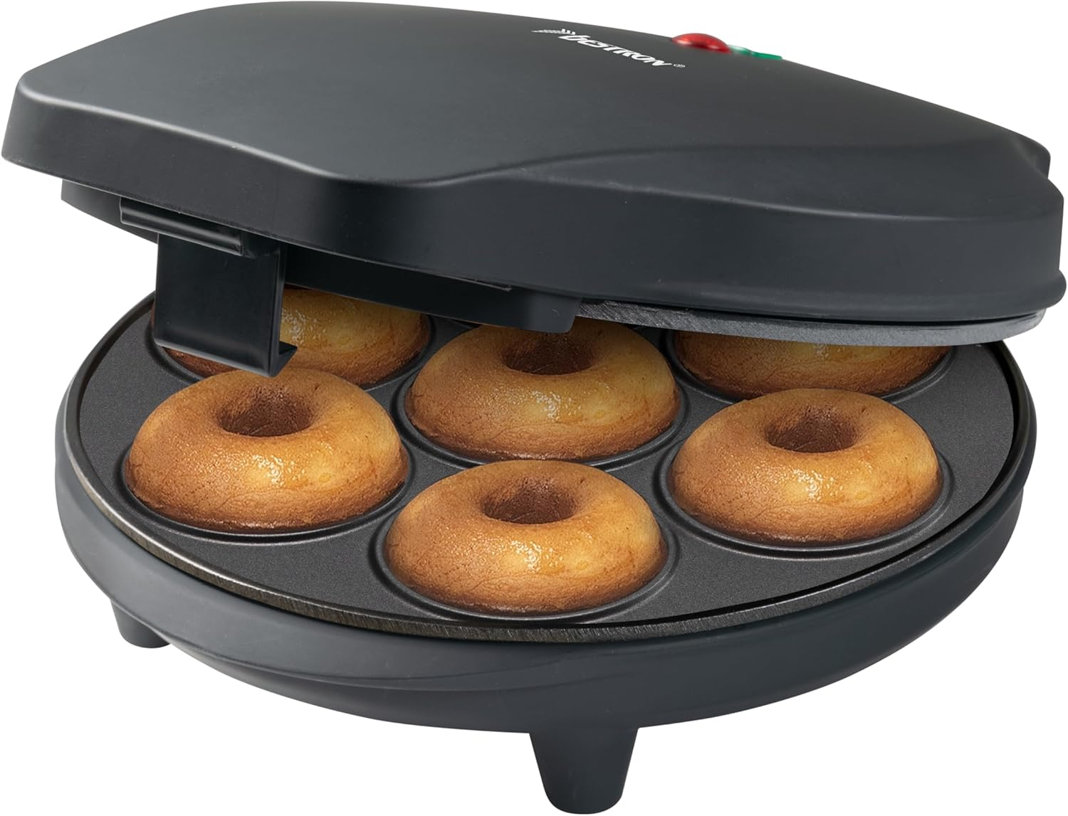 Bestron Donut Maker in Retro Design, Mini Doughnut Maker for 7 Small Doughnuts, Includes Baking Light and Non-Stick Coating, 700 Watt, Colour: Yellow