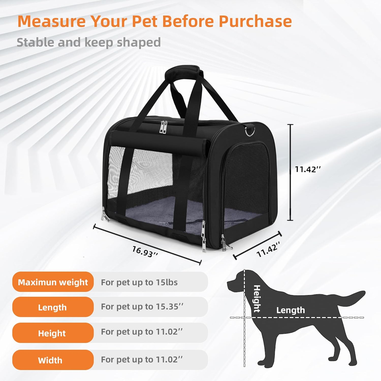 TWDEPART Dog, Cat Carrier- Durable, Ventilated & Foldable with Roll-Up Shade, Includes Free Collapsible Bowl & Cushion for Stress-Free Travel (Black) - Grey image number 2