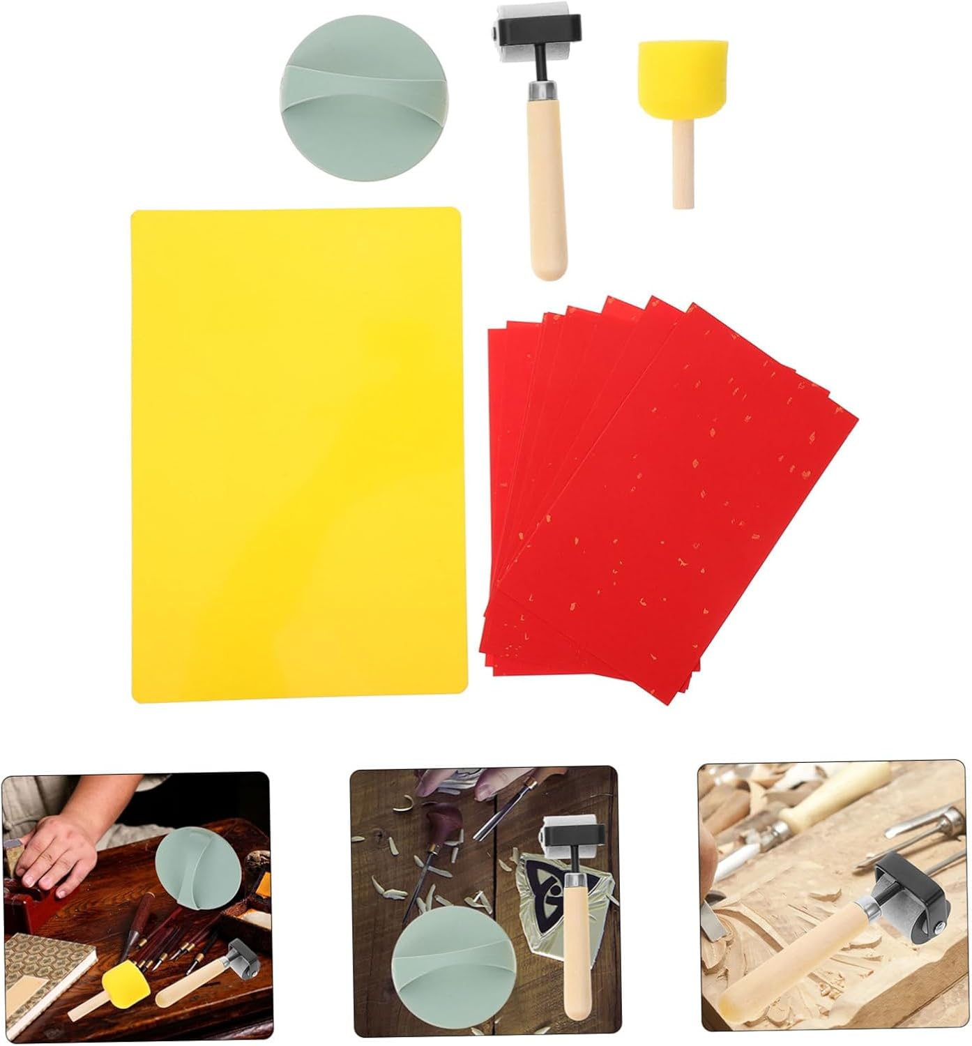 Hohopeti Engraving Tool Kit Barren Printmaking Kit Tool Set Carving Roller for Woodworking Printing Pad image number 2