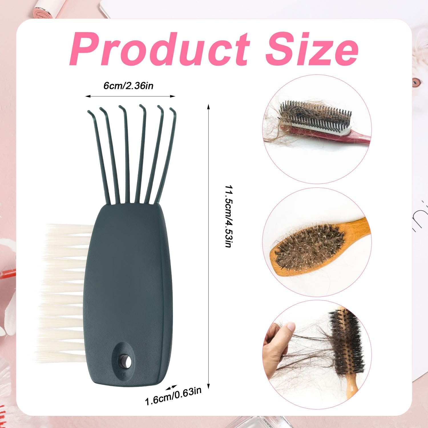2-In-1 Comb Cleaning Tool, Premium Abs and PBT Wool Convenient Hairbrush Cleaner Tool 2-In-1 Hair Brush Cleaner Easy to Move Hair Dust Practical Brush Cleaning Tool(Armygreen) image number 3