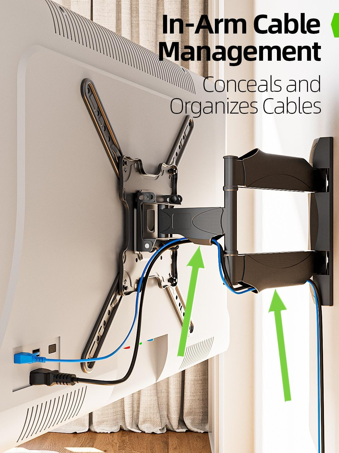 USX MOUNT Full Motion TV Wall Mount for 26-60 Inch TV up to 77 Lbs, 19.44 Inch Long Arm TV Wall Bracket, Sinlge Stud Articulating TV Mount, Smooth Swivel and Extension, Max VESA 400X400 Mm image number 4