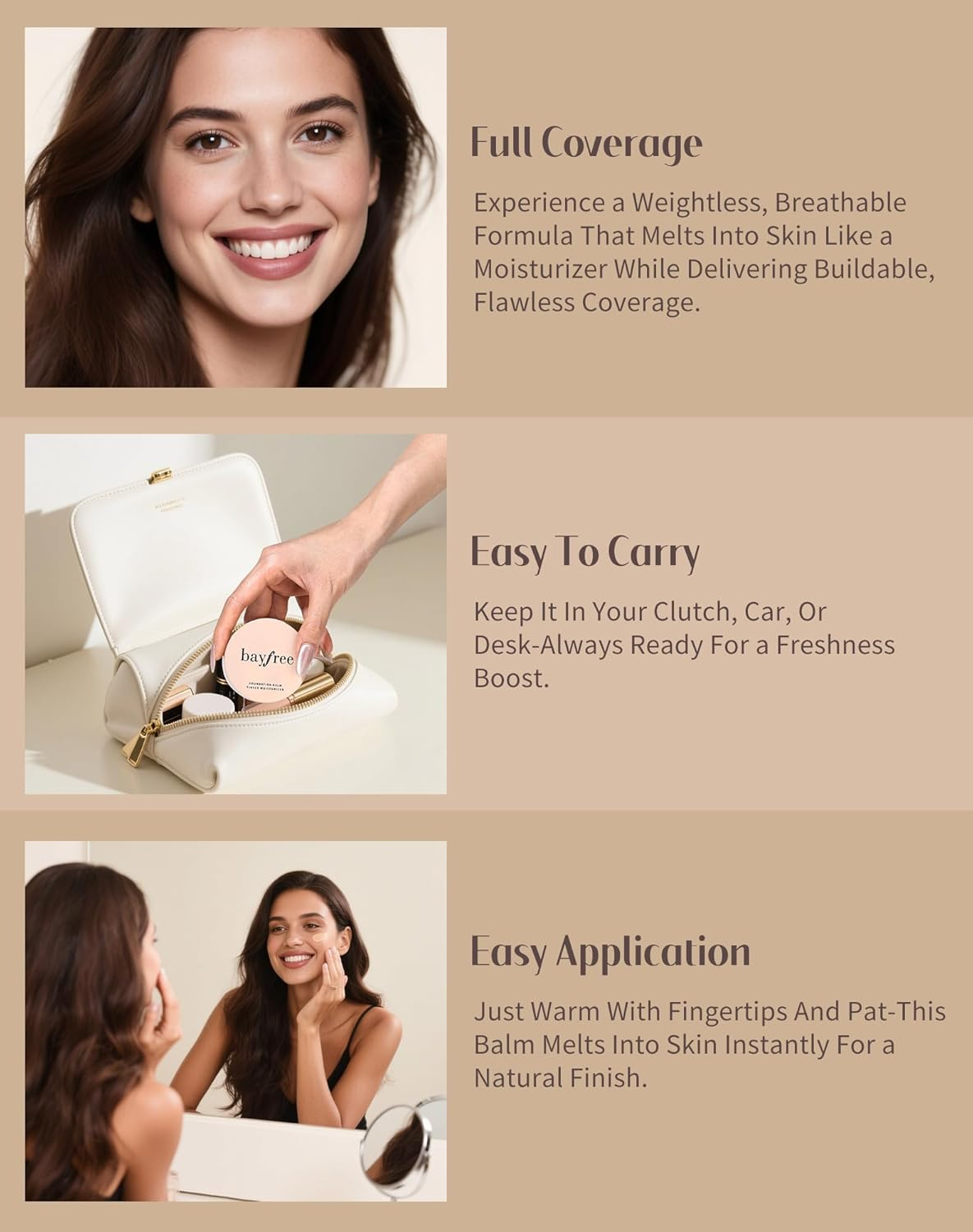 Bayfree Tinted Moisture Foundation Balm, All-Day Wear Full Coverage Foundation, Hydrating & Weightless, Sweatproof & Humidity-Resistant, Buildable Natural Finish, Vegan Korean Makeup - Creamy Fawn image number 3