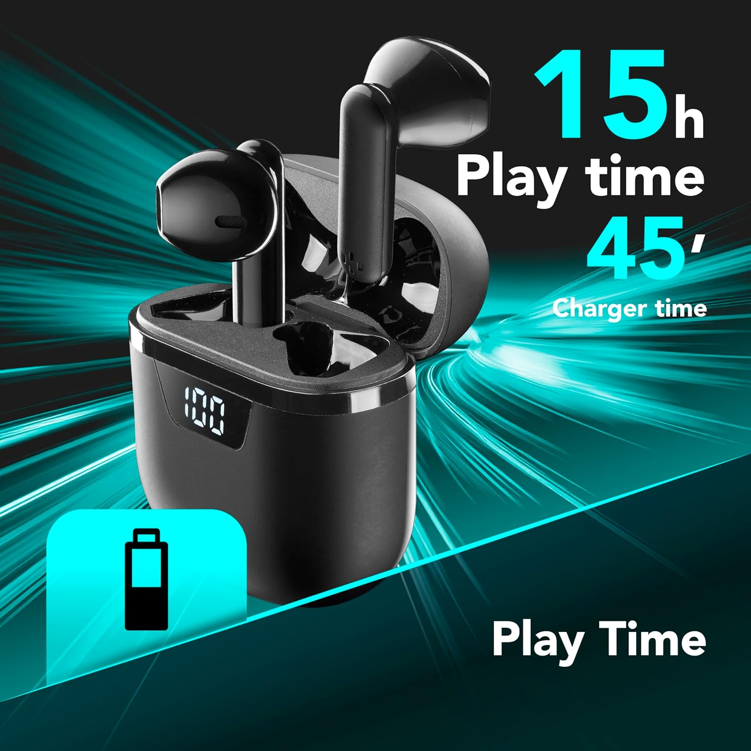 Cellularline | Seek PRO | Wireless Earbuds with Charging Case - Fast Charging: 45 Minutes - LED Display: Remaining Charge Indicator - Playtime: 15 Hours - Black image number 4