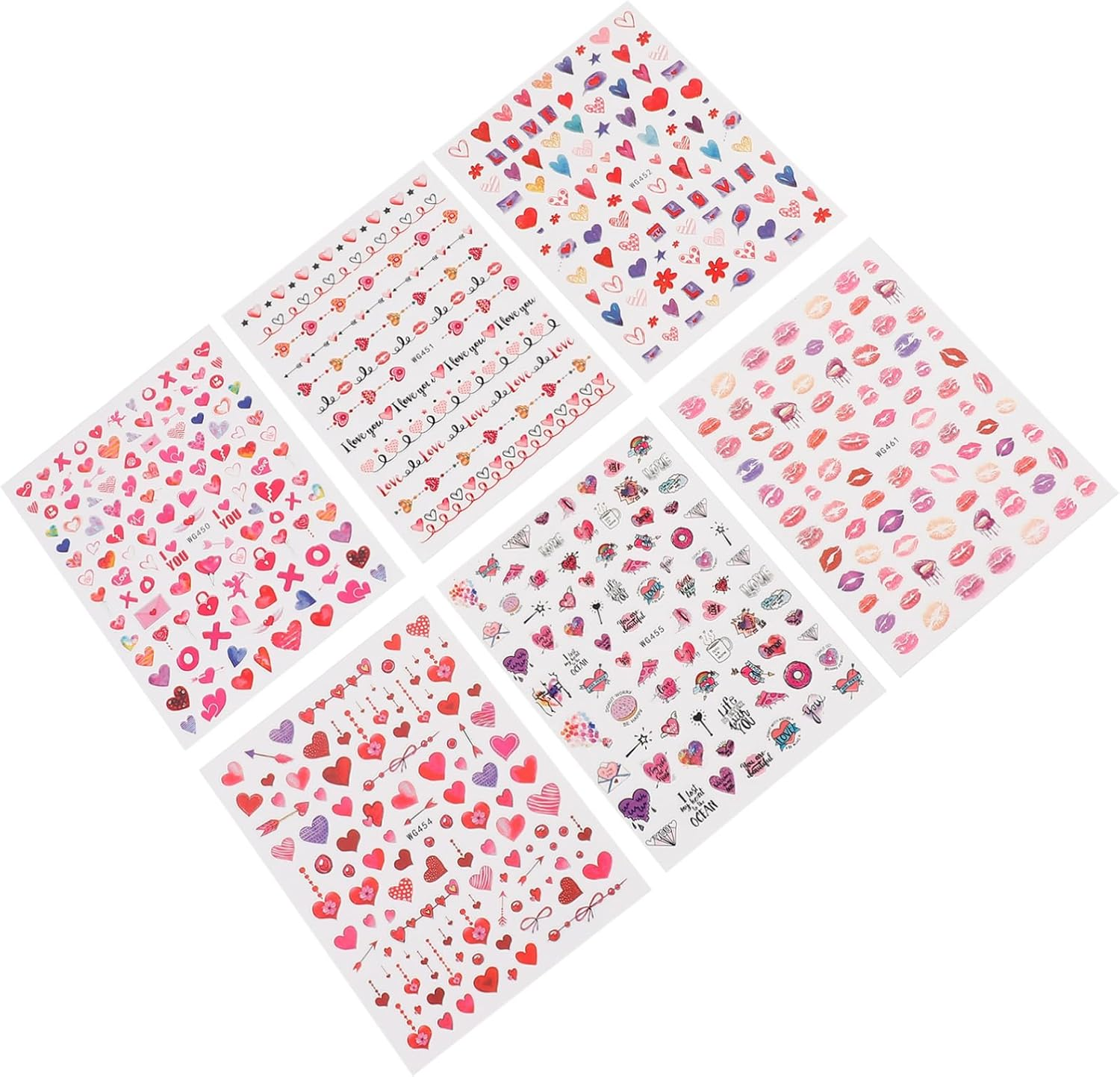 Healeved 6Sheets Adhesive Heart Lip Nail Stickers for Valentine'S Day Nail Art Easy Apply Decals and Festive Celebrations