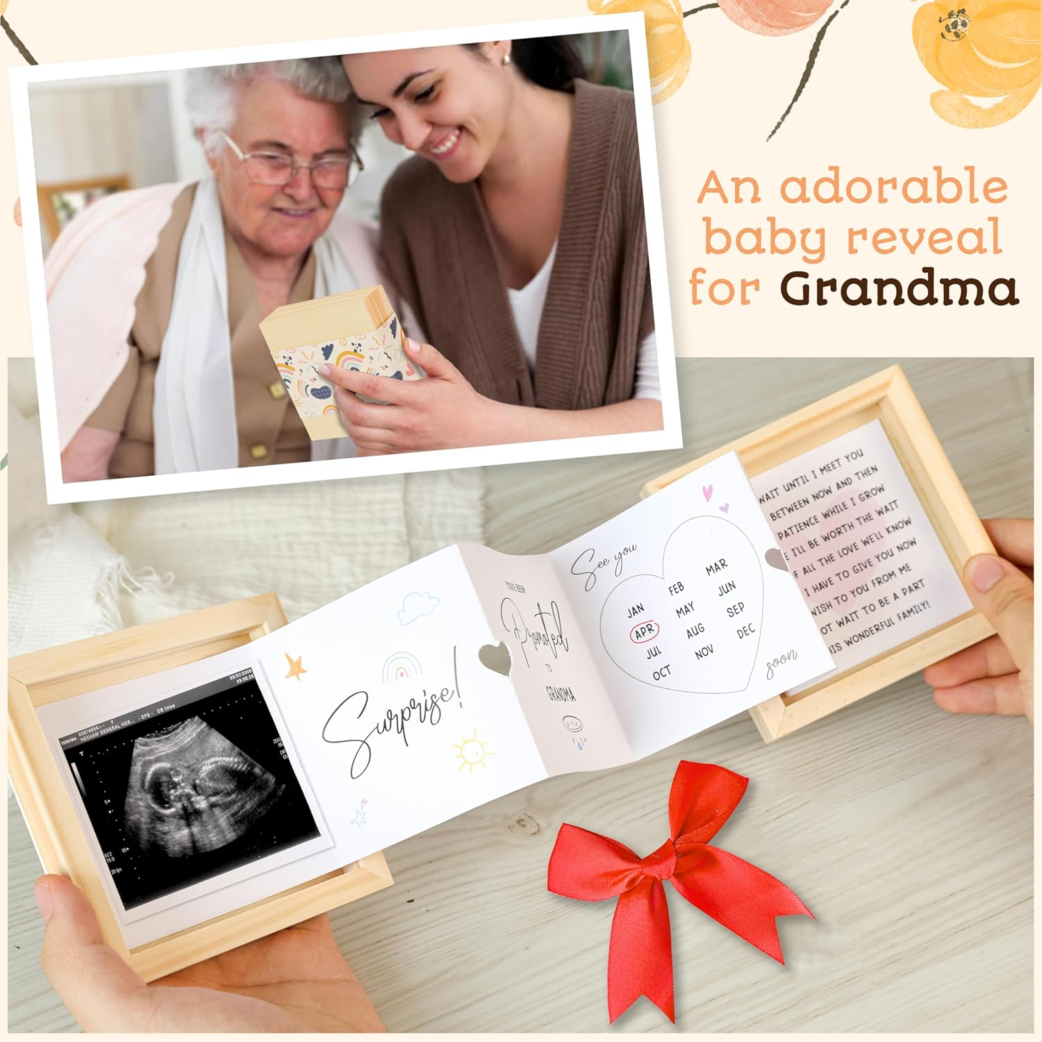 Pregnancy Announcement for Grandma - Surprise Grandma Baby Announcement Box, Ultrasound Picture Frame Pregnancy Reveal, New Baby Announcements Ideas image number 4