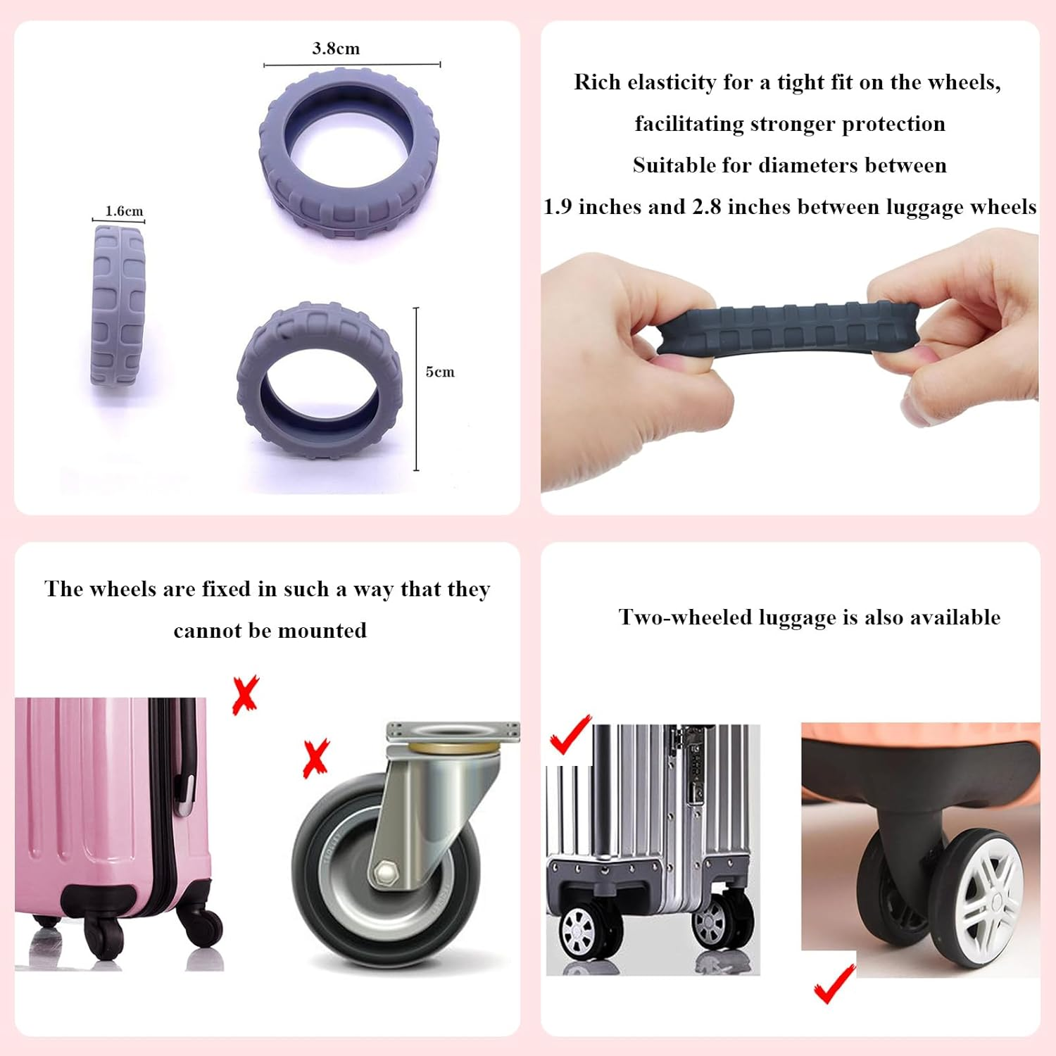 Luojinluoda Luggage Wheel Protectors Covers 8 Pieces Suitcase Wheel Protectors Designed for Luggage Protection with Black Silicone Cover Featuring Wear-Resistant Anti-Noise Properties