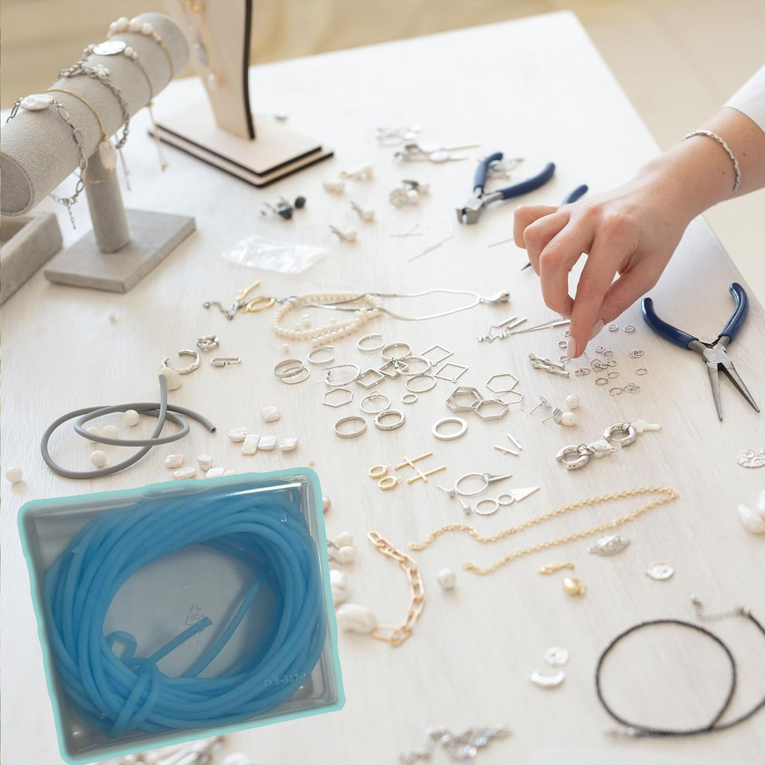 Cord Sky Blue Rubber Cord Tube - 16Ft Silicone Hollow Tubing 2Mm OD 1Mm ID for DIY Craft, Beading, Necklaces, Bracelets image number 6