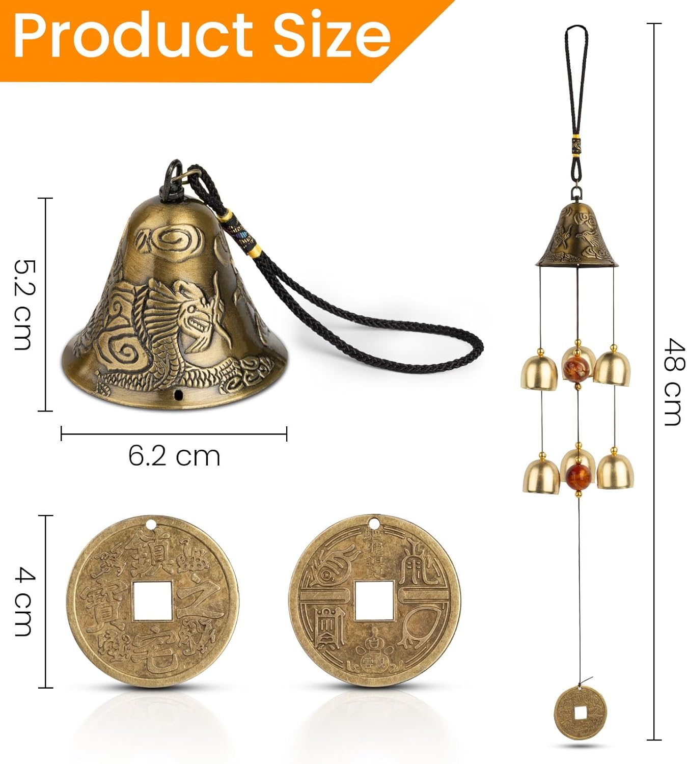 MYHOGOOD Lucky Wind Chimes, Feng Shui Hanging Wind Chimes for Garden, Good Luck Chinese Wind Bells with Coin, Dragon Bells for Home Garden Window Decoration Gift image number 4