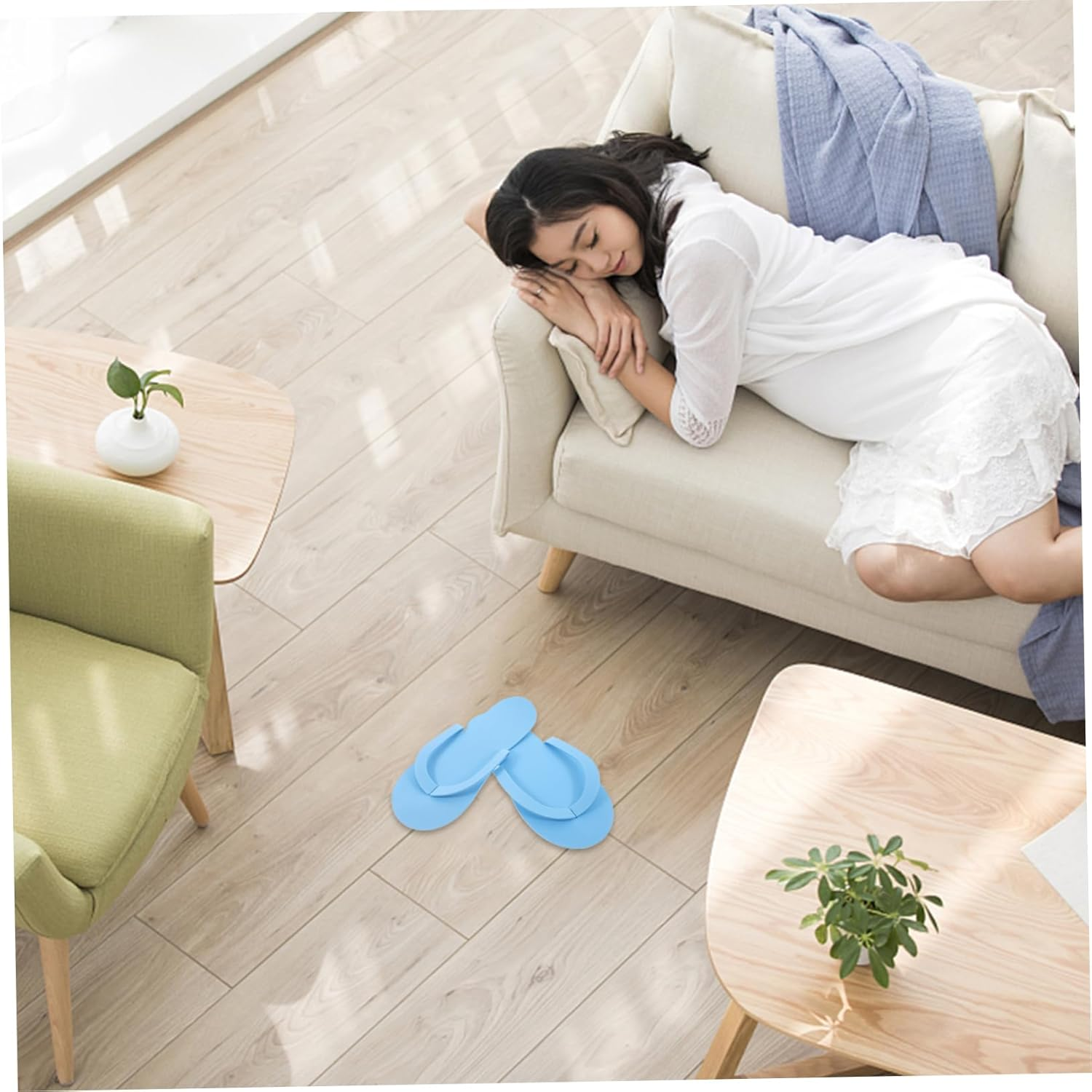 Mikinona Disposable EVA Shower Slippers for Men Women Quick Dry Non Slip Indoor Hotel Guest Footwear Portable Folding Sandals for Spa Nail Salon Travel - White image number 2