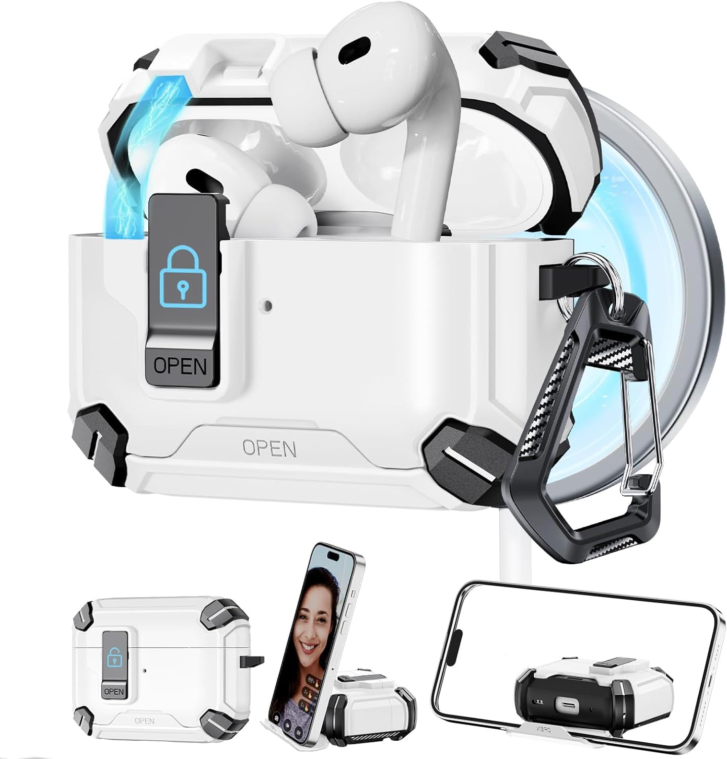 Komiyaa for Airpods Pro 3 Case (2025) with Phone Stand, [Compatible with Magsafe Wireless Charging, Magnetic Automatic Lock Cover with Keychain for Airpods Pro 3Rd Generation (Green)