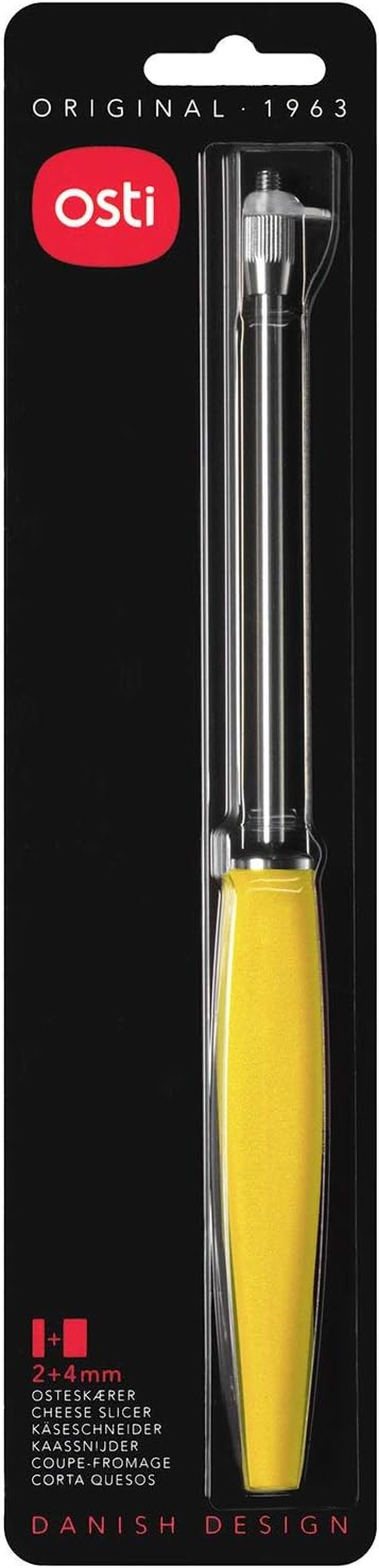 Osti Original (Yellow) Cheese Slicer Double Wire Stainless Steel Cutter for Thin and Thick Slices, for Semi-Hard and Semi-Soft Block Cheese Dishwasher Safe Danish Design, One Unit of 9IN image number 1