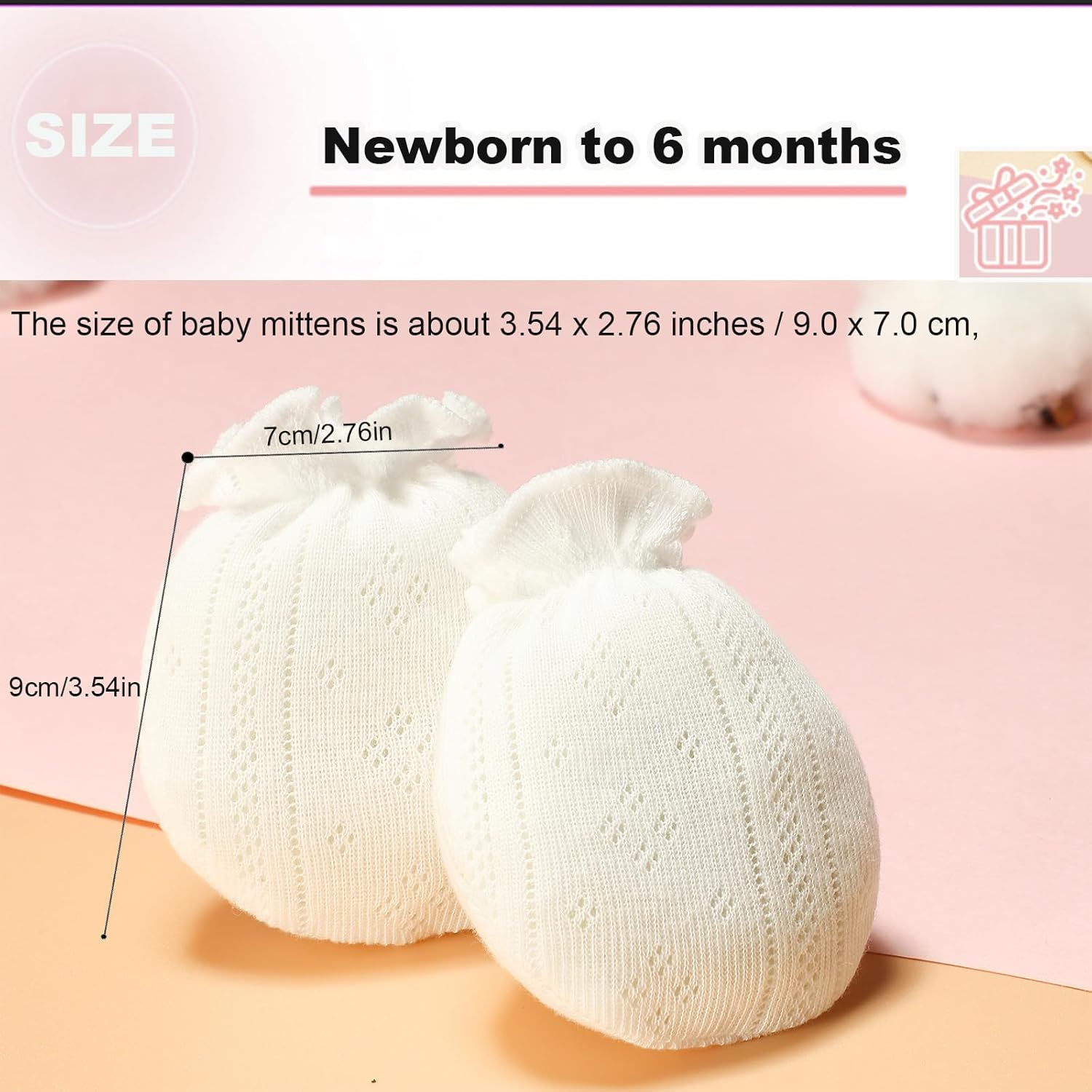 MOMSMENU Newborn Mittens No Scratch 100% Cotton Mitts Baby Mittens 0-6Months 5 Packs image number 2