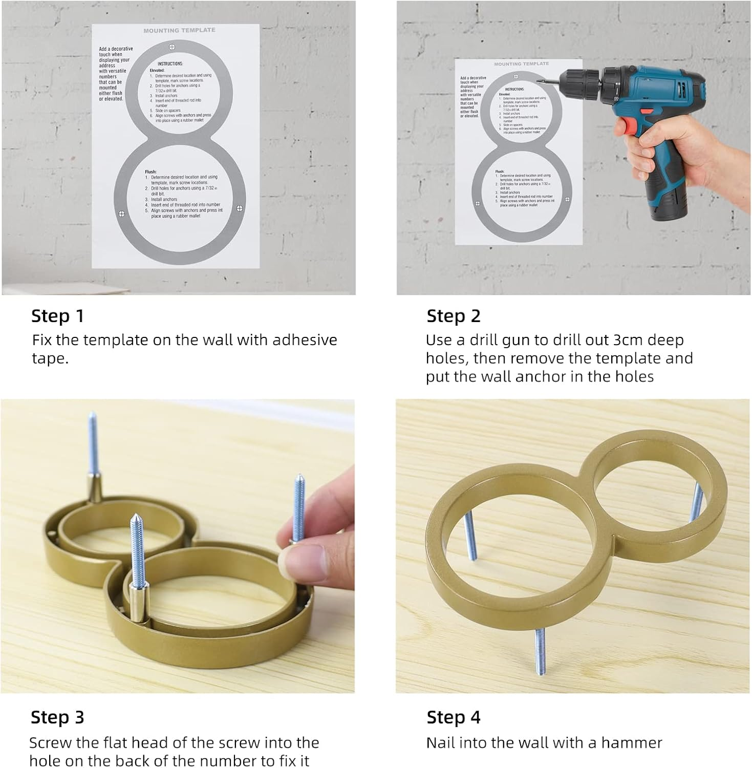 Floating House Number Modern House Numbers 5 Inch, Deamos Zinc Alloy Home Address Number for House with Reflective Finish Brass Floating Mount or Flush Mount Zinc Alloy [Number 2] image number 6