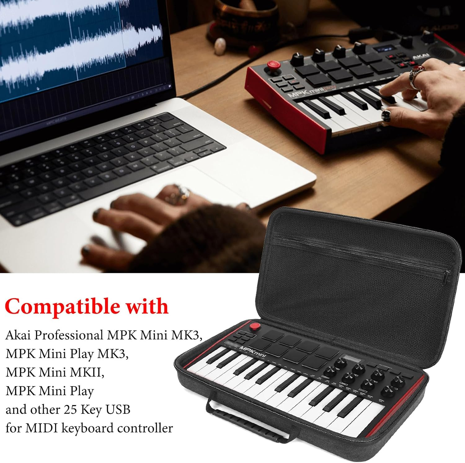 Linkidea Hardshell Case Compatible with Akai Professional MPK Mini Mk3-25-Key Ultra-Portable USB MIDI Drum Pad and Keyboard Controller Protective Cover (Dark Grey) image number 4