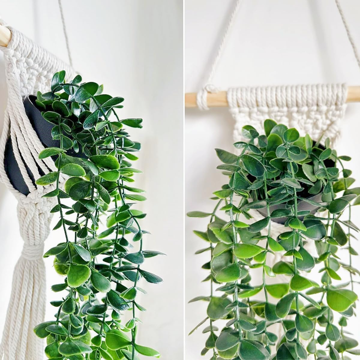 Avoik Artificial Eucalyptus Wall Hanging Decor, Artificial Hanging Greenery Plants, Macrame Plant Hanger with Faux Vines Hanging Planter for Boho Chic Home Office Bedroom Indoor Farmhouse Decor image number 2