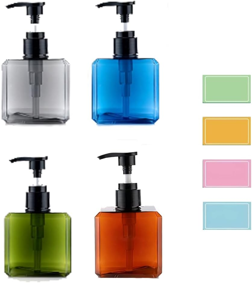 Jansburg Square Plastic Pump Bottle Dispenser Set, 250Ml, 4-Pack, Refillable for Soap, Lotion, Shampoo, Essential Oil, Bathroom, Travel image number 4