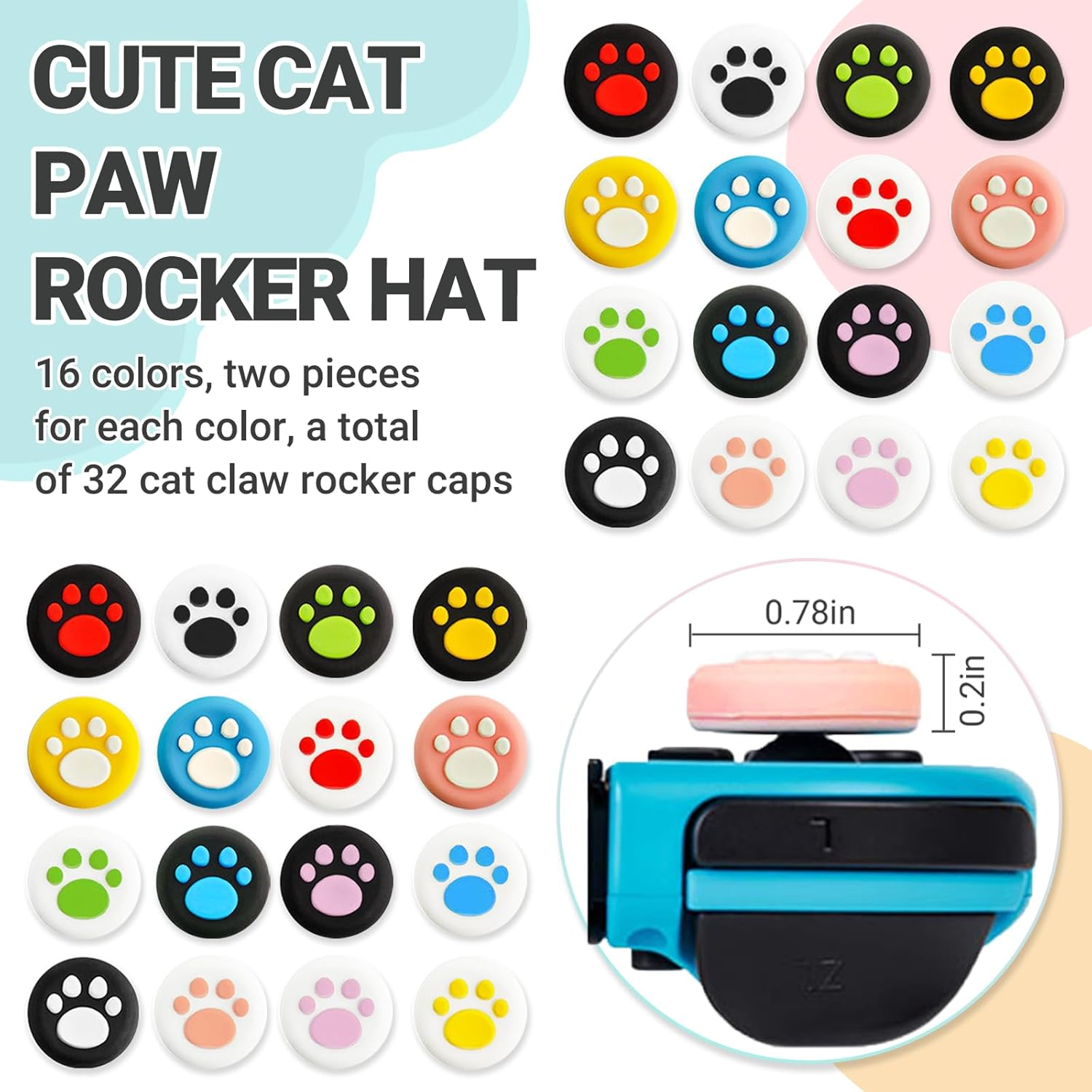 JOWILIN 32 Pcs Replacement Cat Claw Thumb Grip Caps, Cute Paw Thumb Grips, Soft Silicone Jotstick Cap, Detachable & Anti-Slip Stick Cover for Nintendo Switch 2 Joy-Con, PS4/PS5, Xbox Controller image number 1