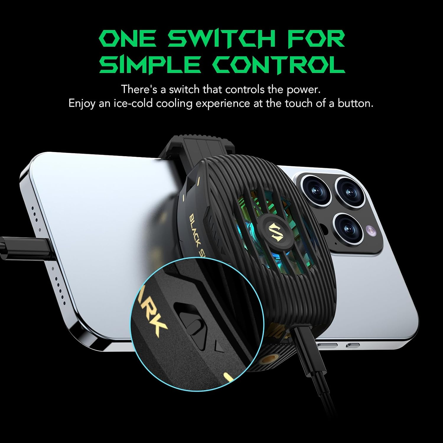 Black Shark Phone Cooler for Gaming Funcooler 4, Wired Mobile Phone Cooling Fan Lightweight Quiet with RGB Light, Cellphone Radiator for 2.67-3.45 Inches Iphone/Android, Retaining Bolt - Funcooler 3-2 image number 4