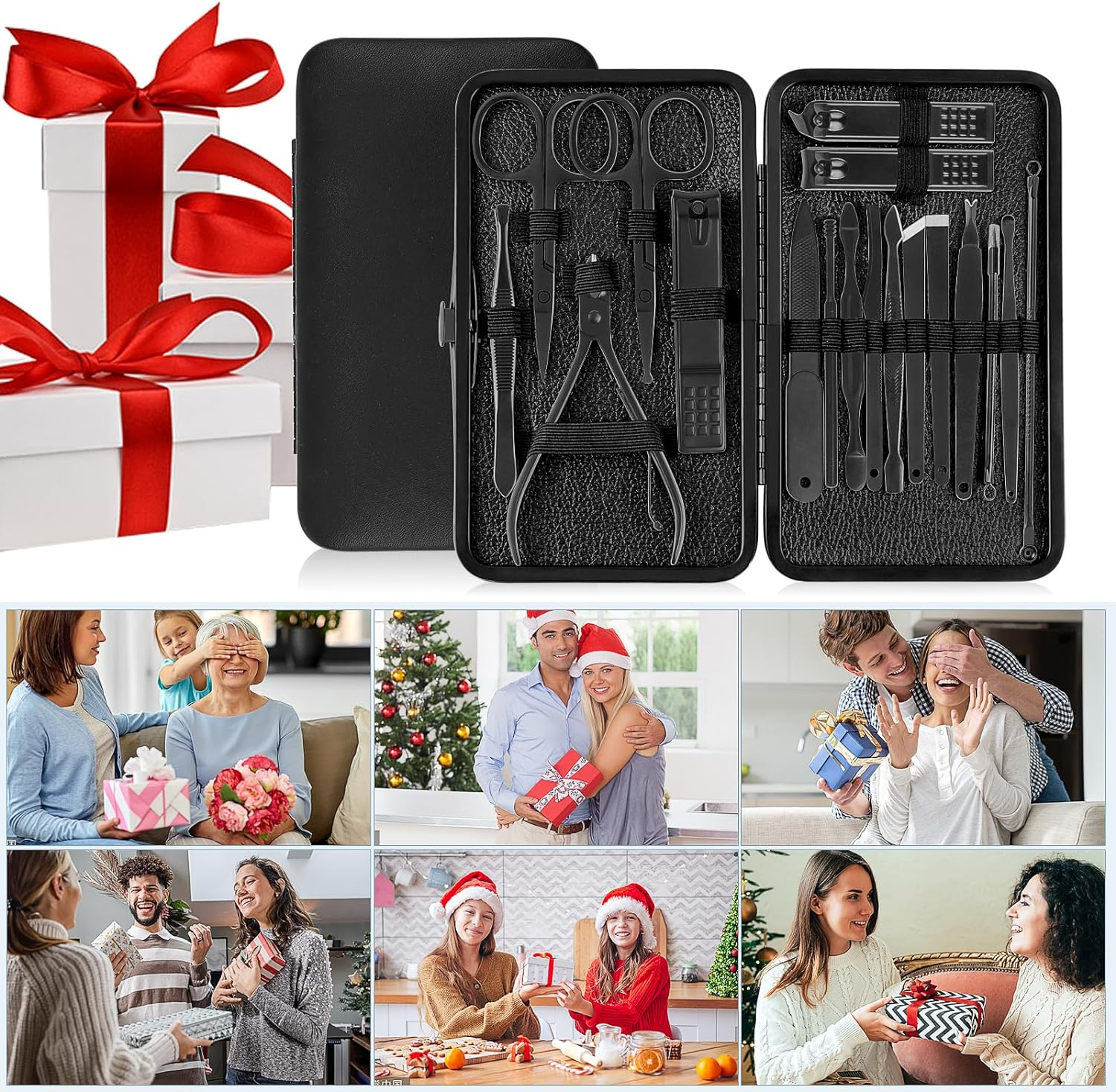 Professional Manicure Set, 18 in 1 Stainless Steel Personal Care Nail Kit Pedicure Kit Manicure Portable Nail Clipper Set Tools with Travel Case Black image number 6