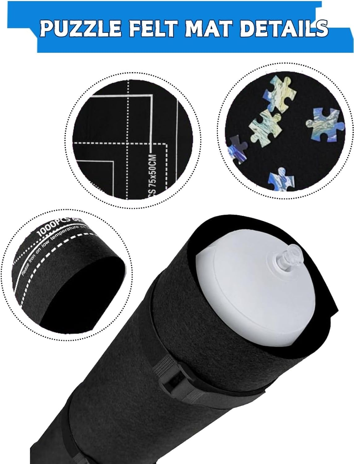 Roll-Up Jigsaw Puzzle Mat for 500-2000 Piece Puzzles Storage, Soft Felt Weave with 4 Sorting Trays & Bag, Portable Organizer for Adults & Teens, Travel-Friendly Puzzle Lovers image number 1