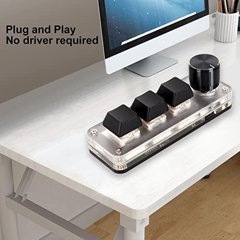 3Keys Switch Customized Knobs, Red Switch Macro Keyboard Plug and Play Ergonomic USB Mini Keypad for Desktop PC (3 Keys 1 Knob) image number 2
