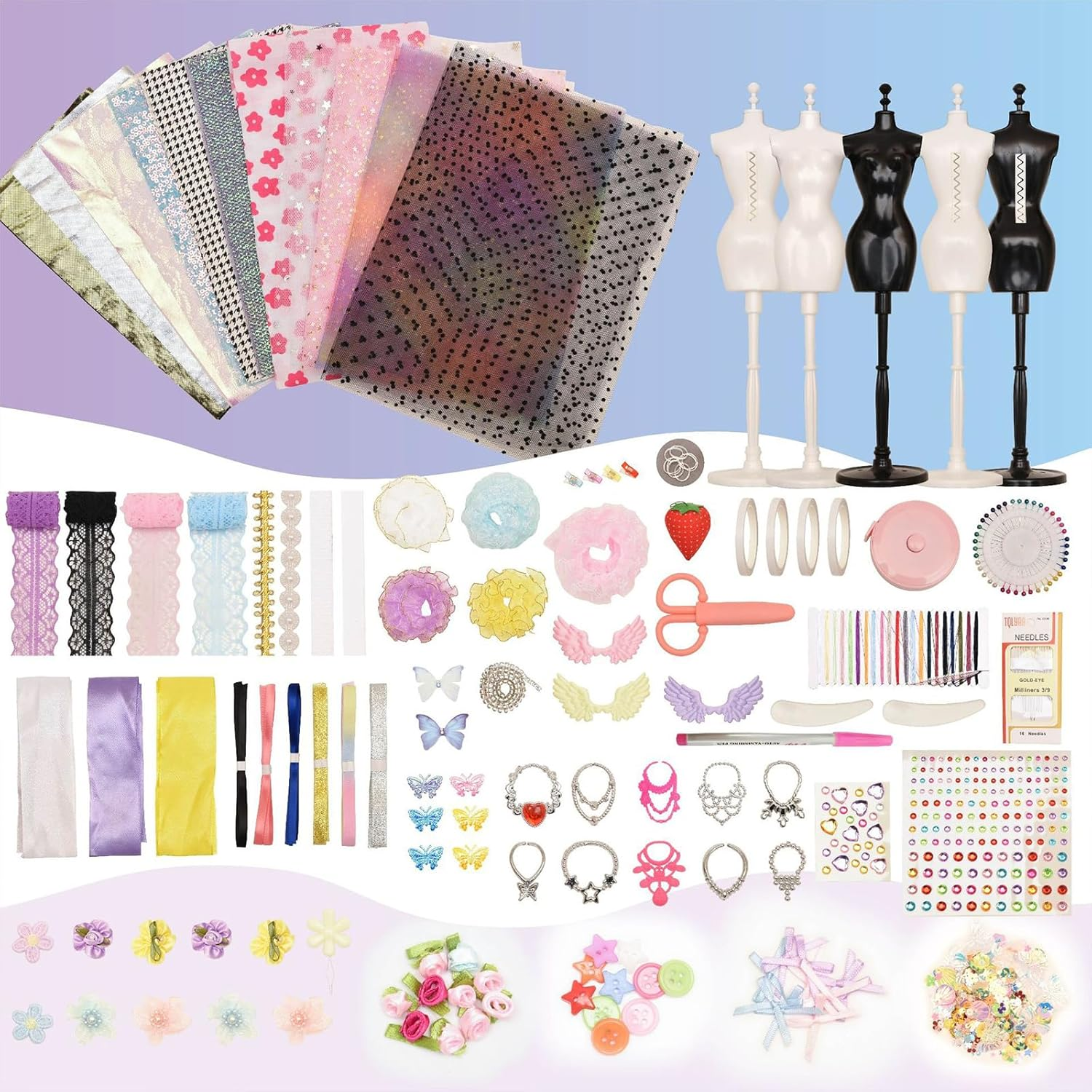 MEIYUETAOSI 600+ Pcs Fashion Design Kit for Girls, Creativity DIY Arts and Crafts Sewing Kit, Doll Clothes Sewing with Mannequins for Kids Ages 8-12+ Birthday Girls Gift image number 2