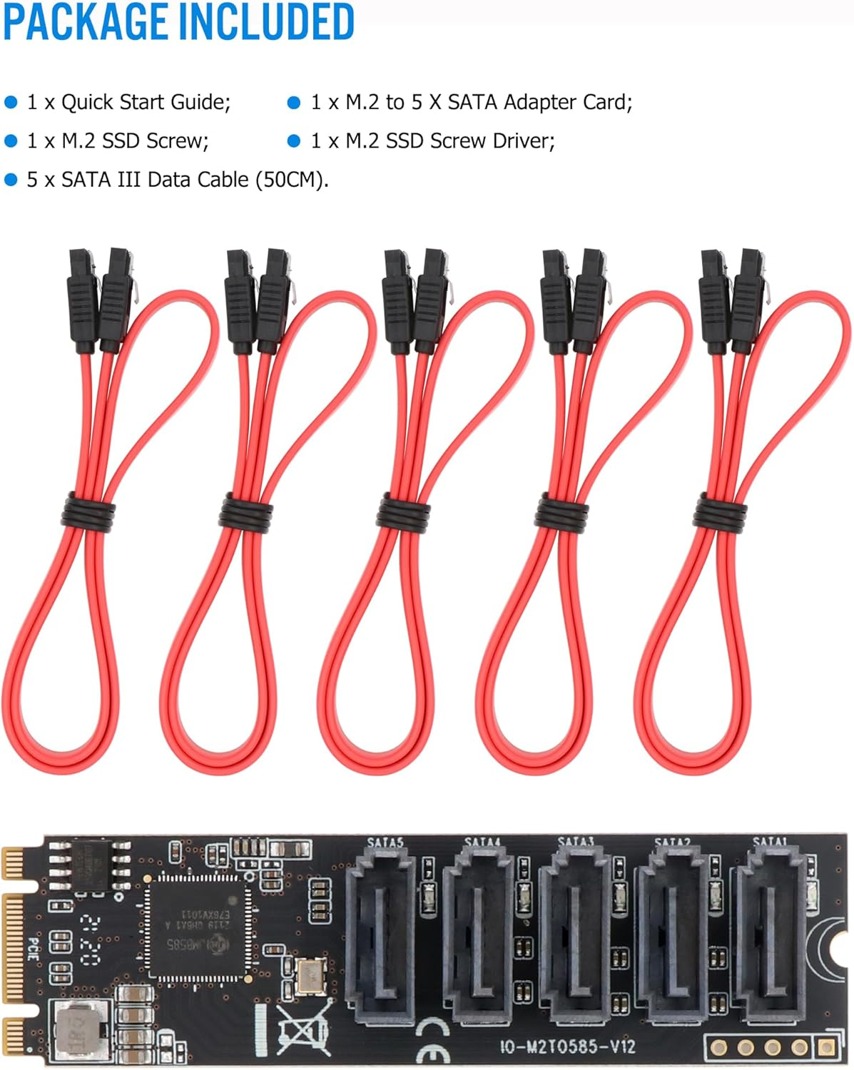 M.2 to SATA3.0 Controller Card, 5-Port SATA III 6Gbps Expansion Cards, Supports SSD and HDD, Compatible with Windows/Linux/Mac OS, M2-SATA-5P-N1 - 3. M.2 To Sata 5-Port image number 3