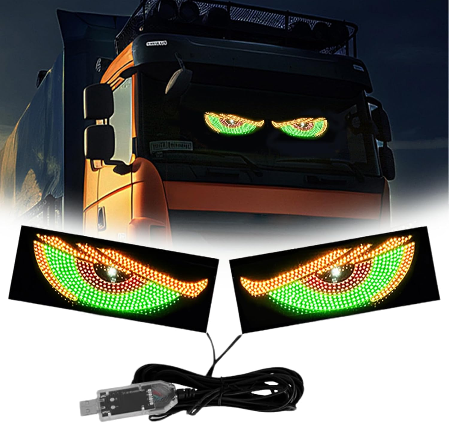 2PCS LED Devil Eyes Light for Car Truck SUV Windshield, 23.6"X4.73" Dynamic Flicker Vehicle Front Rear Window Display, USB Powered, Cool Car Decoration, Universal Fit (White)