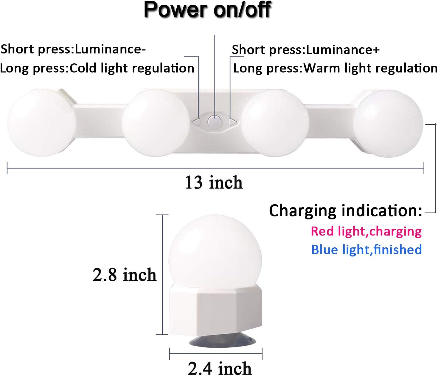 Portable LED Vanity Mirror Lights, 2000Mah Rechargeable Makeup Mirror Lights with 4 LED Bulbs,Simulated Daylight for Bathroom Makeup Dressing Table Lights,Kitchen Lights,Wardrobe Lights image number 1