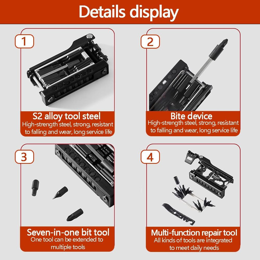 38-In-1 Bike Multi Tool Kit &ndash; Portable Bicycle Repair Set with Chain Tool, Crank Puller, Hex Wrenches, Spoke Wrench and Tire Levers &ndash; Compact Cycling Maintenance Kit image number 2