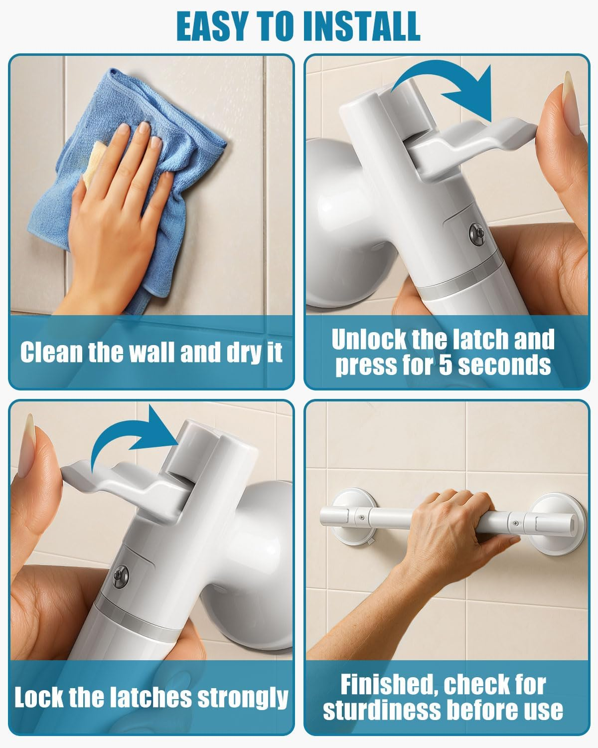 Grab Bars for Bathtubs & Showers - 2 Pack Grab Bar Strong Suction for Seniors and Elderly, Removable Bathroom Shower Handle 45CM / 17.72Inch, Heavy Duty Safety Grip Handrails, No Drilling image number 2