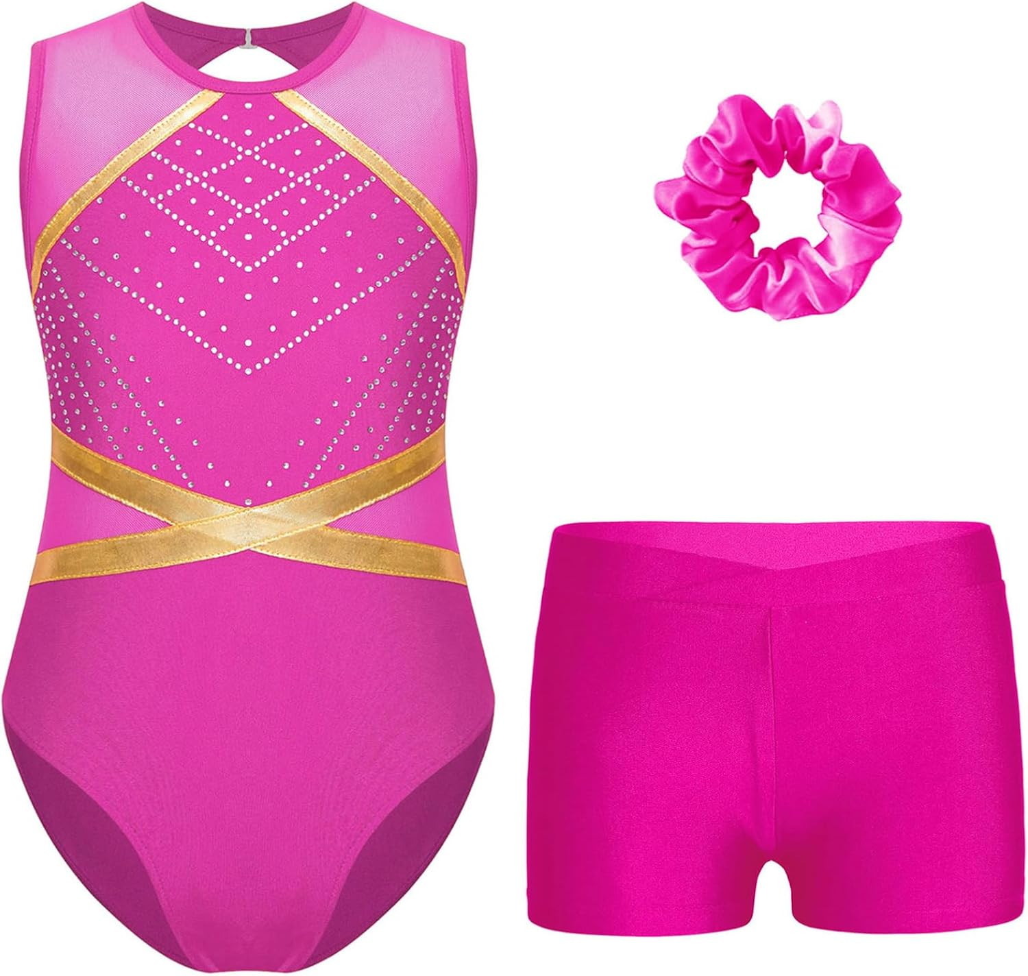 Miutii Gymnastics Leotards for Girls Rhinestones Unitards Biketards Shorts Set Biketards Tumbling Outfit